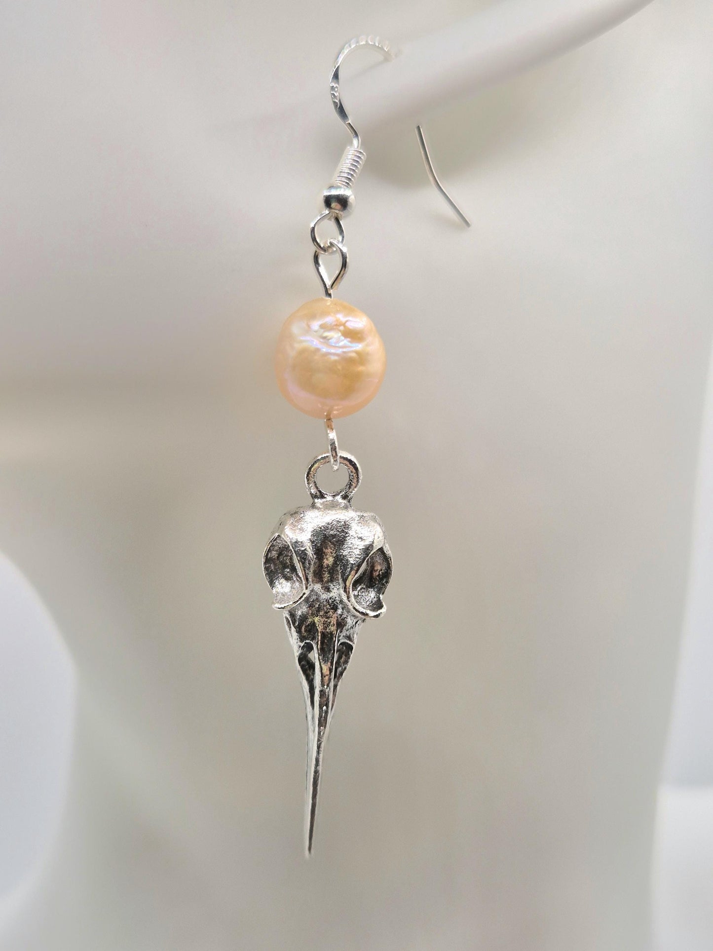 Raven Skull Edison Pearl Drop Earrings
