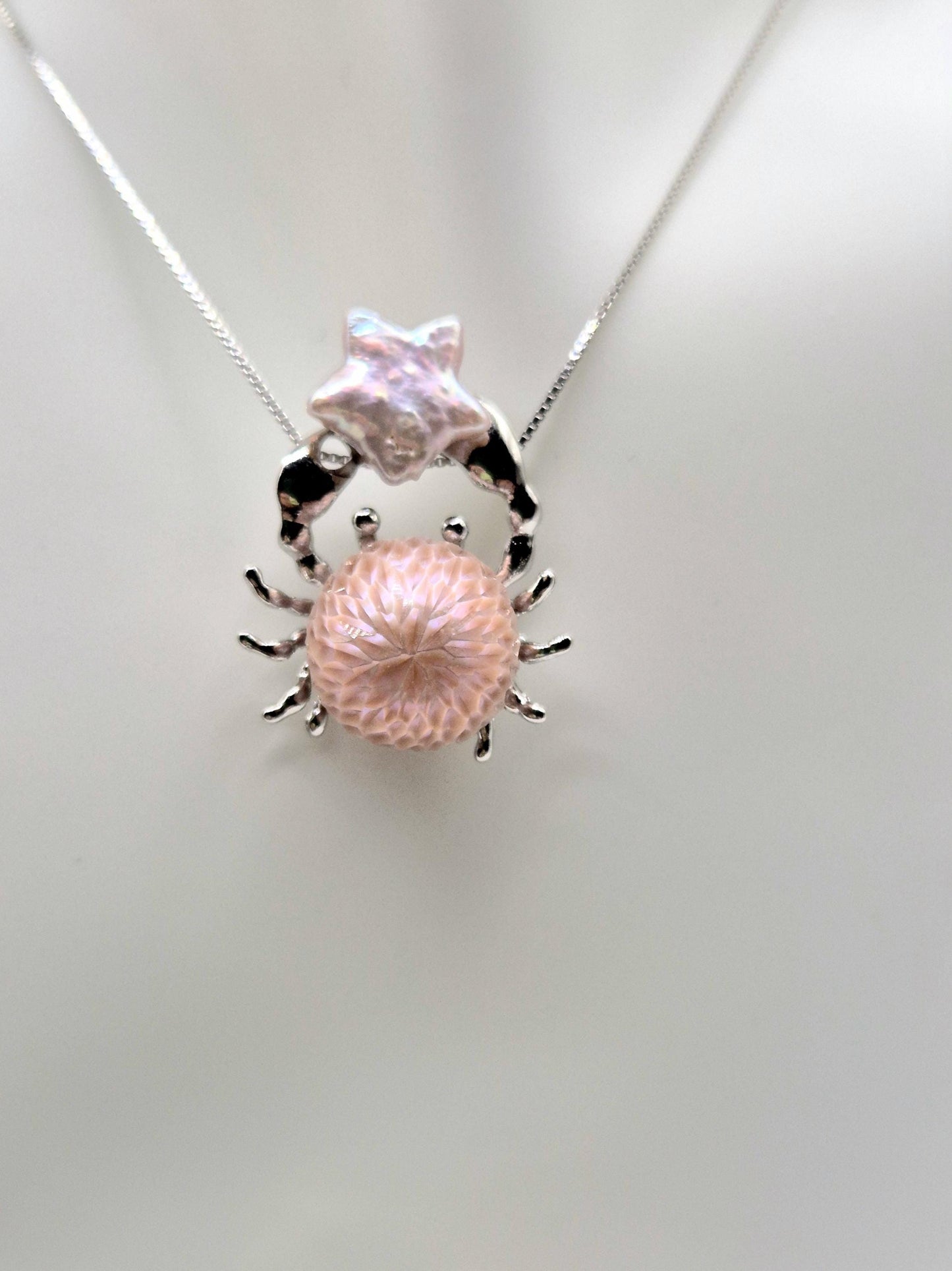 Carved Edison & Star Pearl Crab Pendant