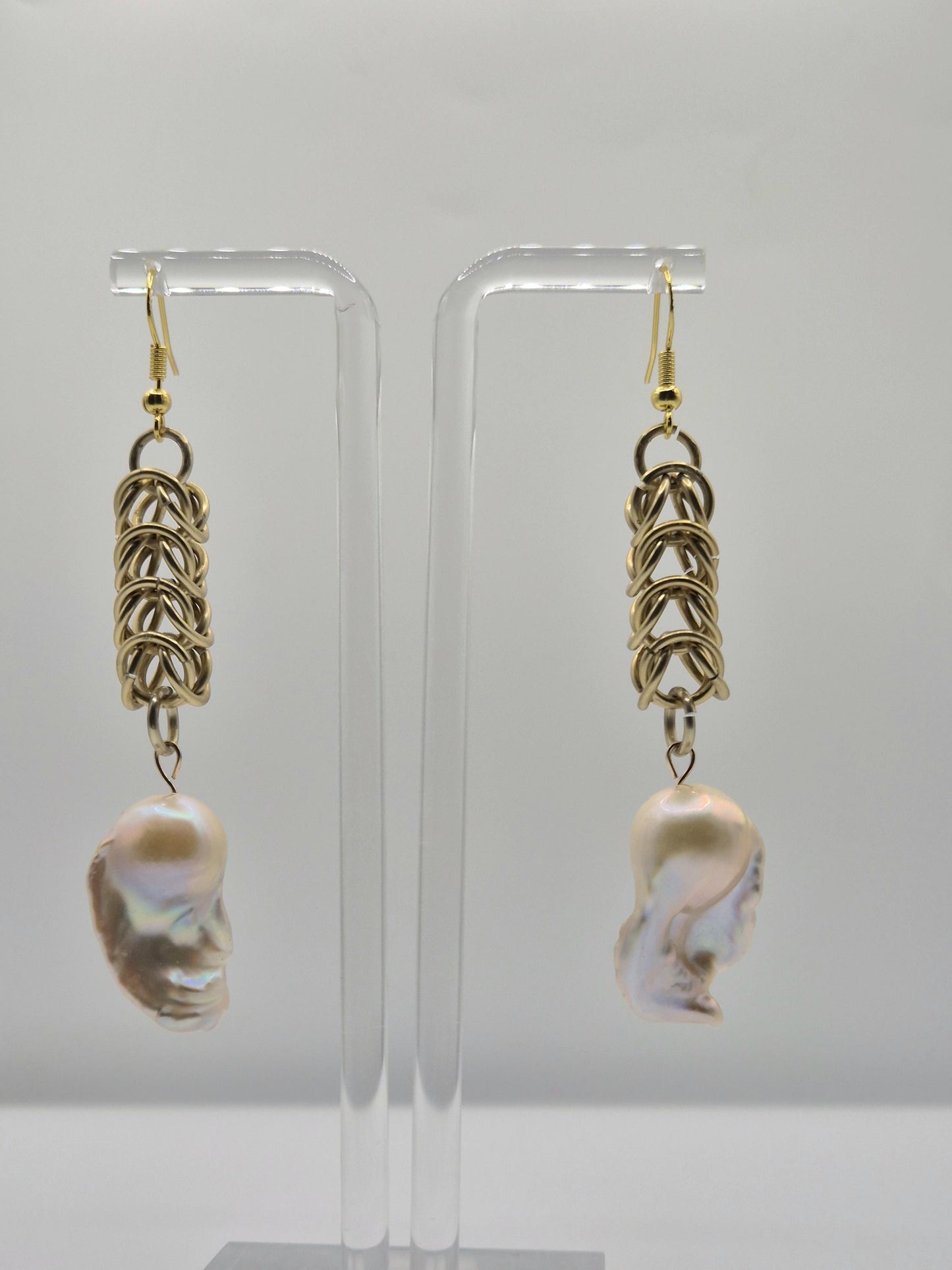 King Pearl Golden Chainmaille Earrings