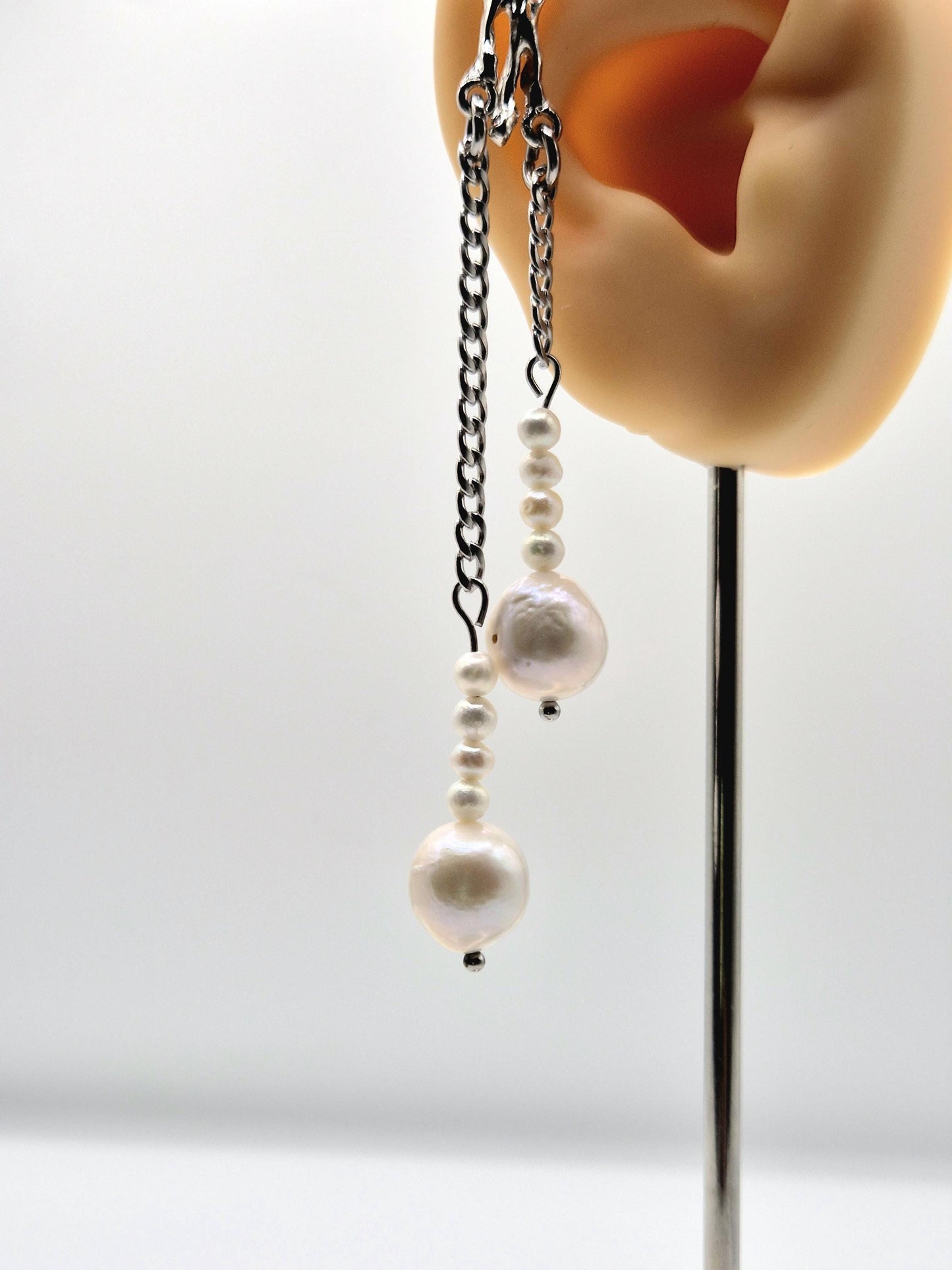 Winged Multiple Pearl Dangle Ear Cuff
