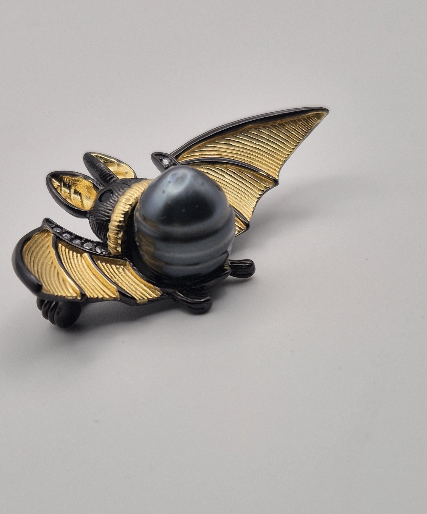 Black Tahitian Golden Bat Pendant & Pin - Sterling Silver