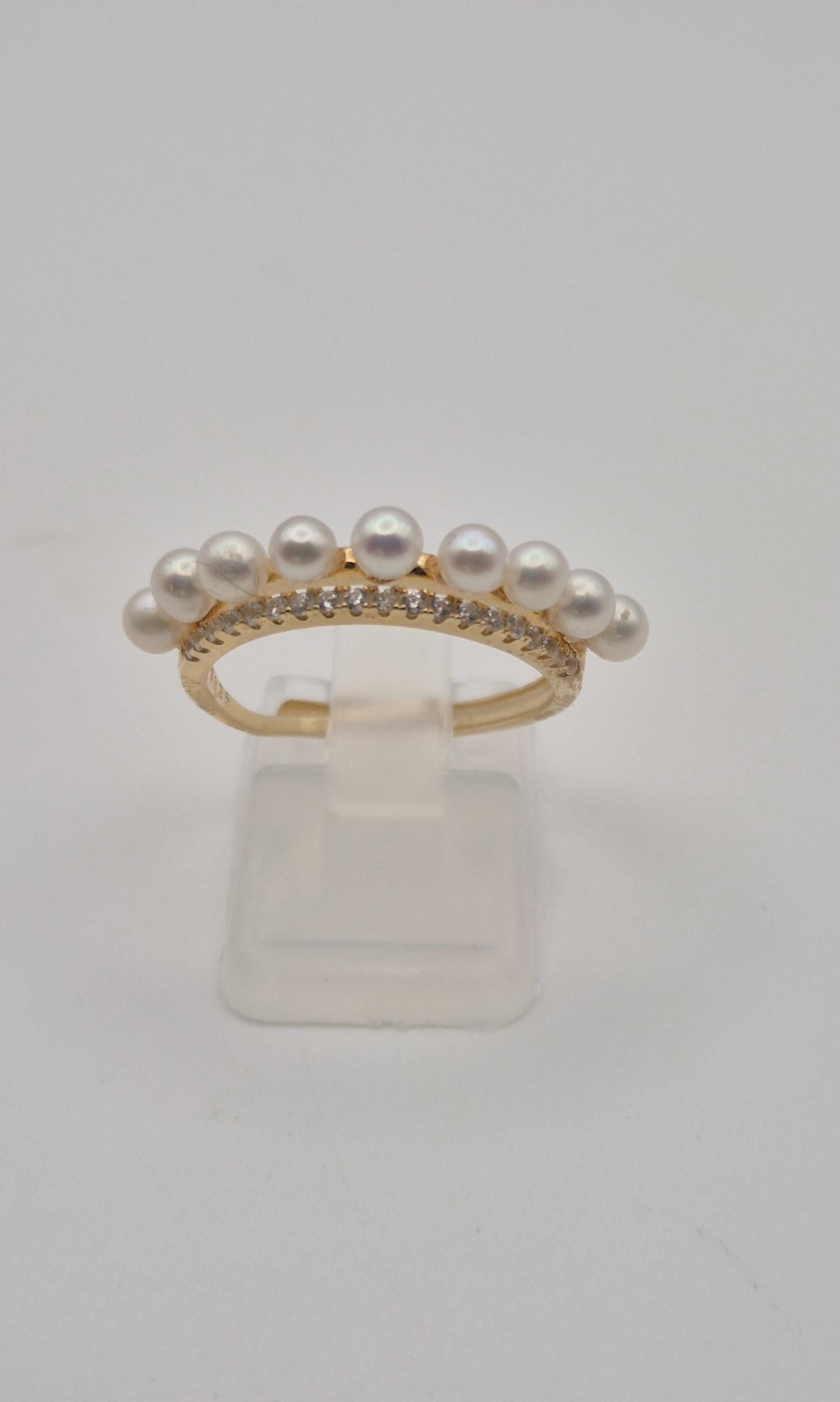 Golden Mini Pearl Cluster Ring - Sterling Silver