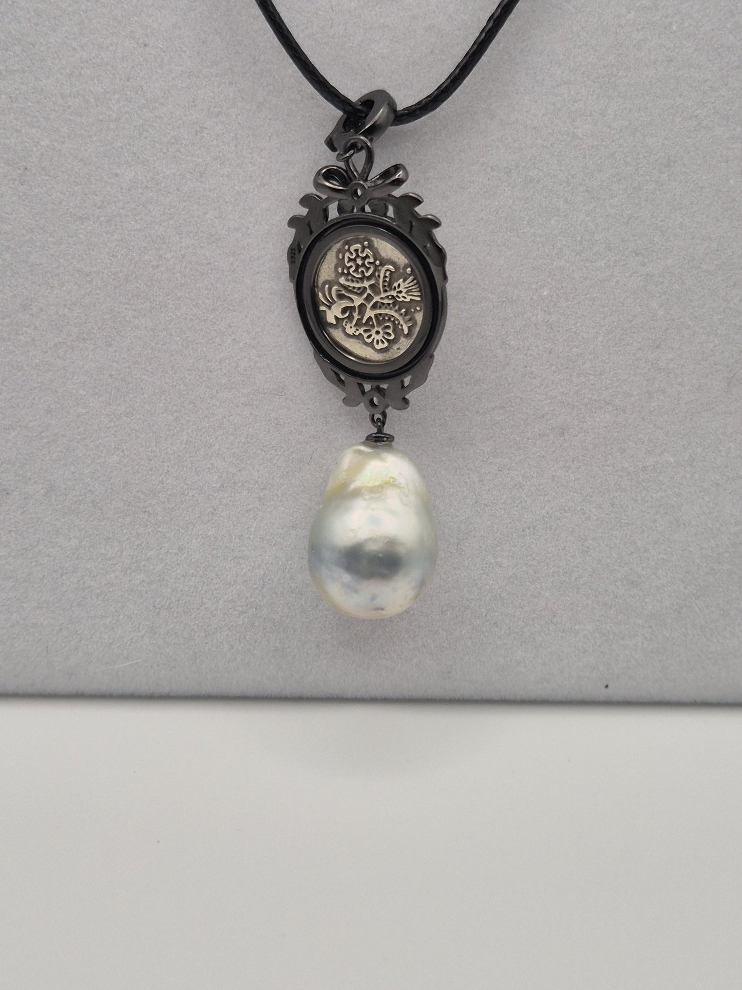 Vintage Coin Pendant with Baroque Australian White Pearl - Sterling Silver