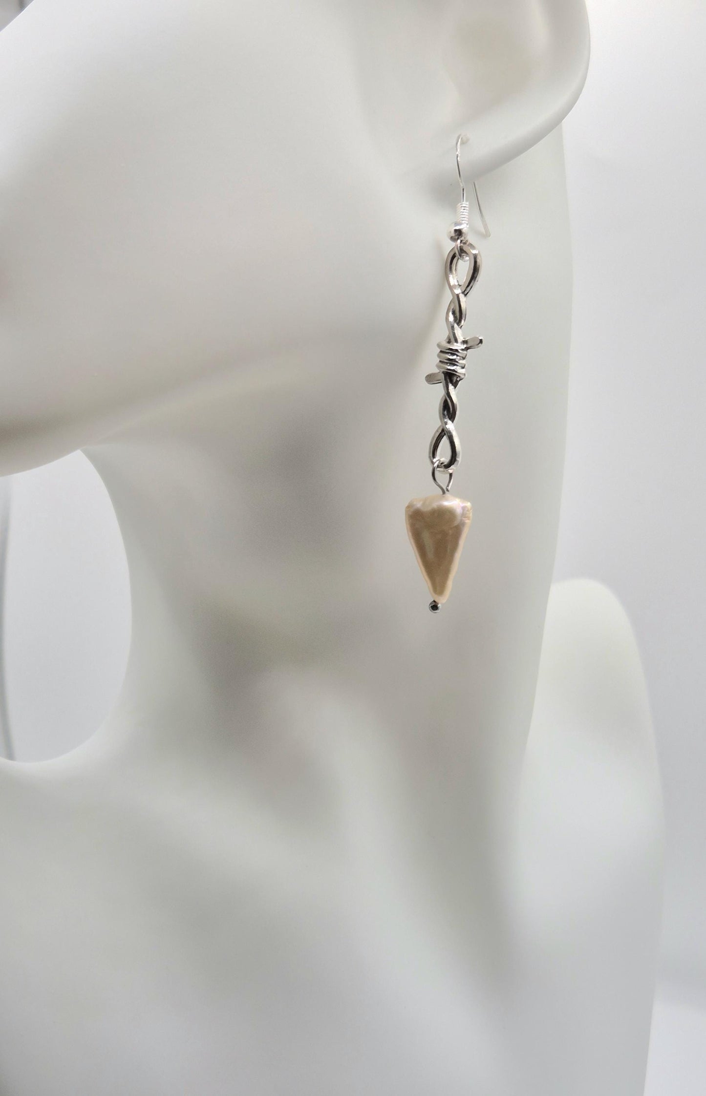 Barbed Wire Earrings with Arrow Head Pearls