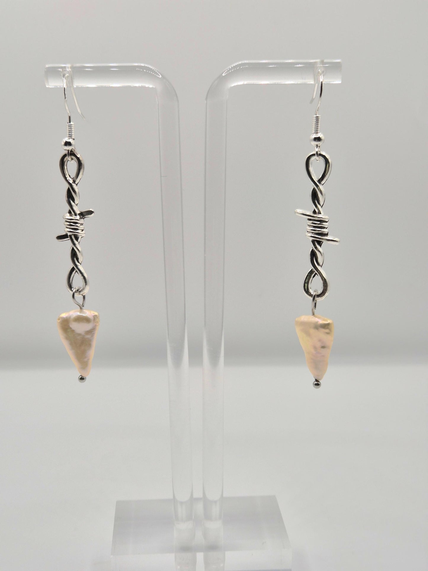 Barbed Wire Earrings with Arrow Head Pearls