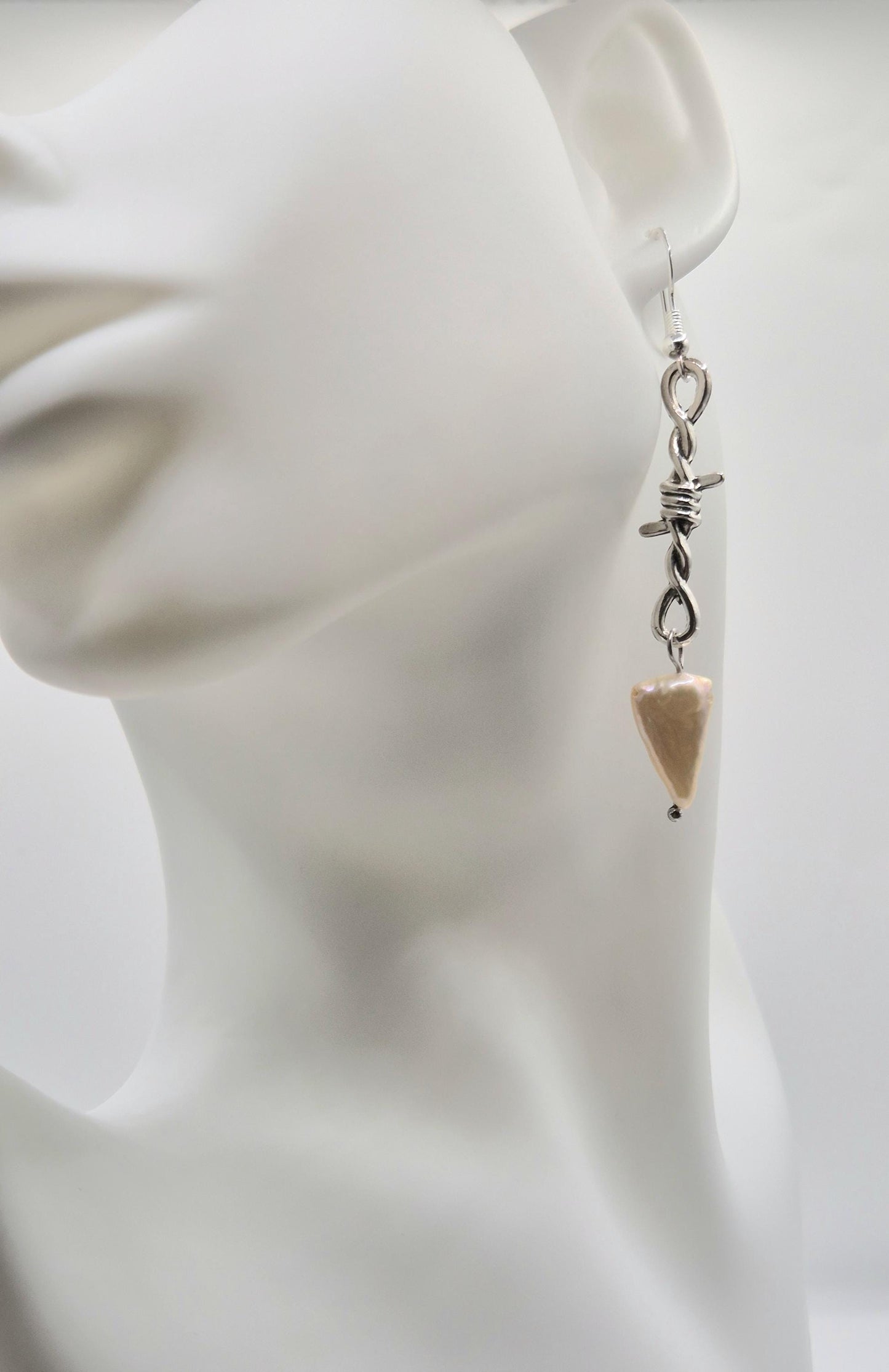 Barbed Wire Earrings with Arrow Head Pearls