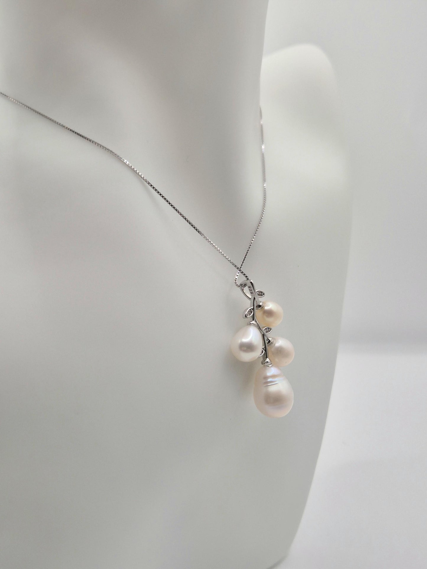 Multiple Pearl Flower Vine Pendant Sterling Silver