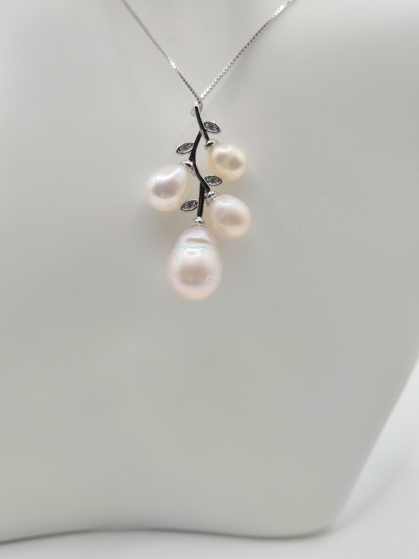 Multiple Pearl Flower Vine Pendant Sterling Silver