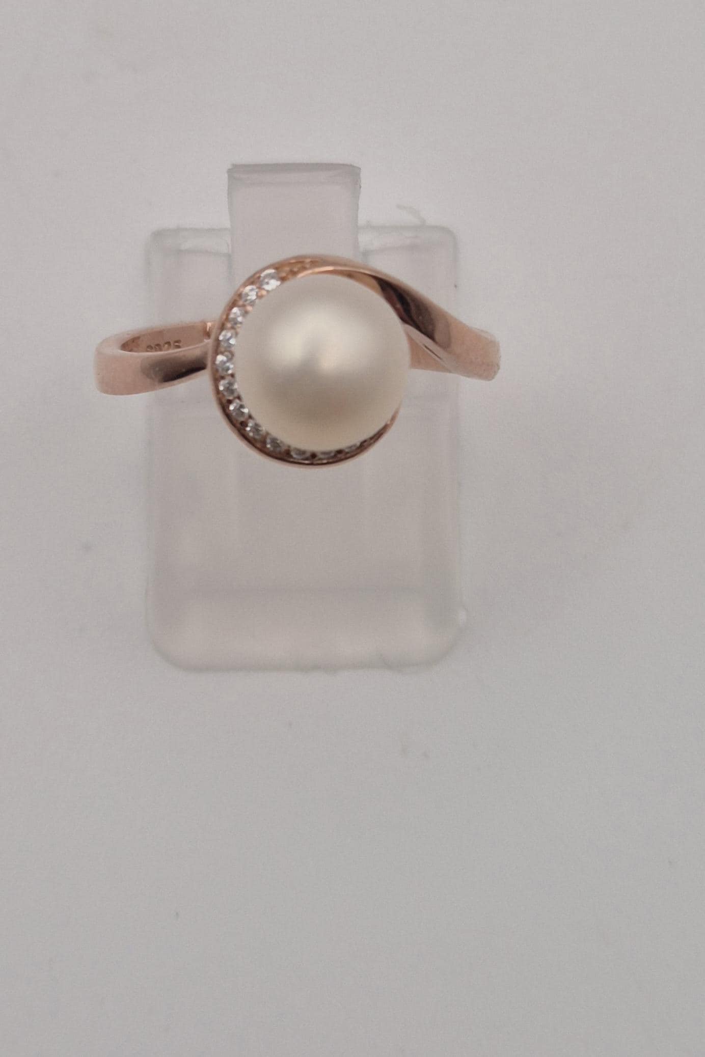 Rose Gold Pearl Swirl Ring - Sterling Silver