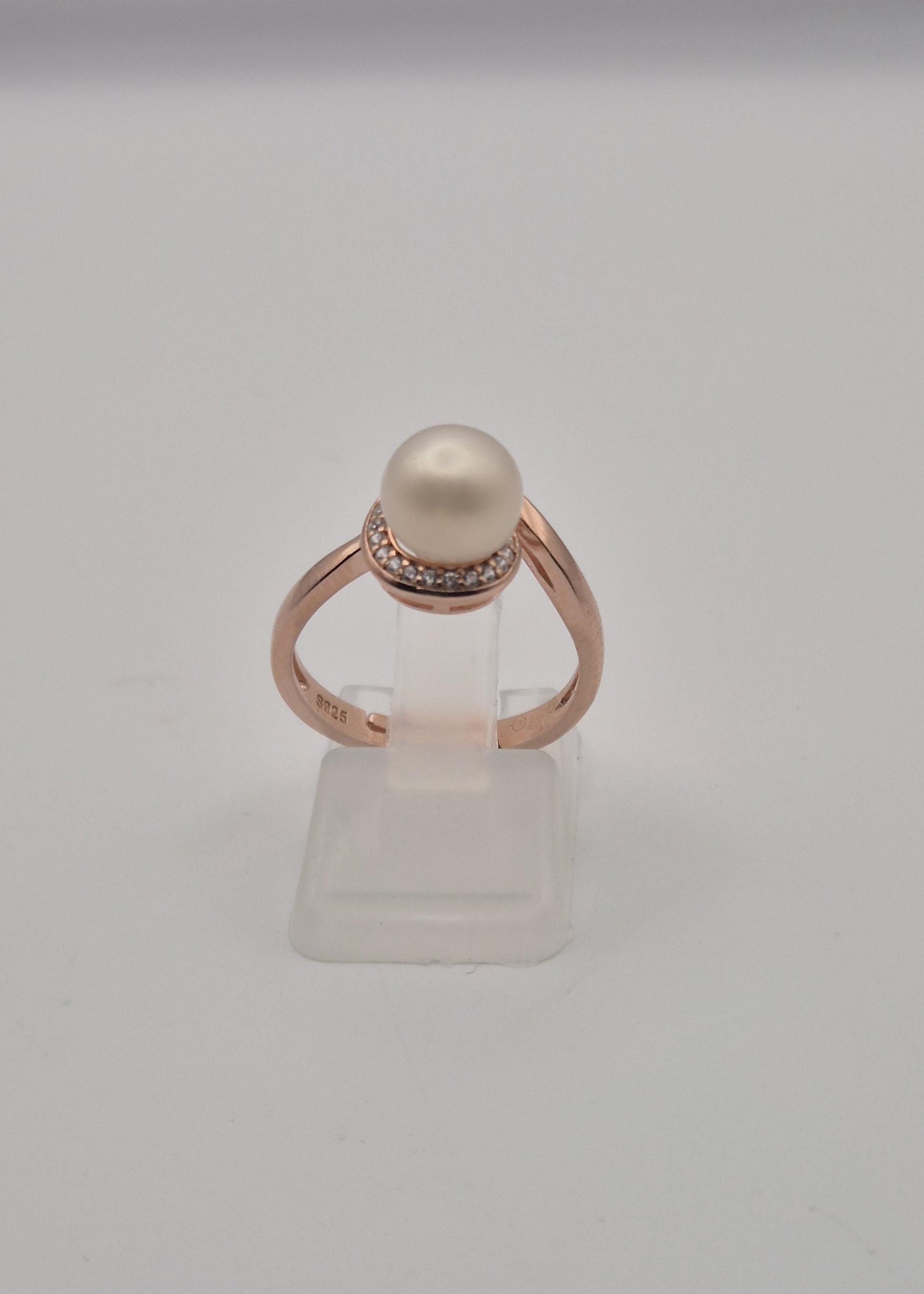 Rose Gold Pearl Swirl Ring - Sterling Silver