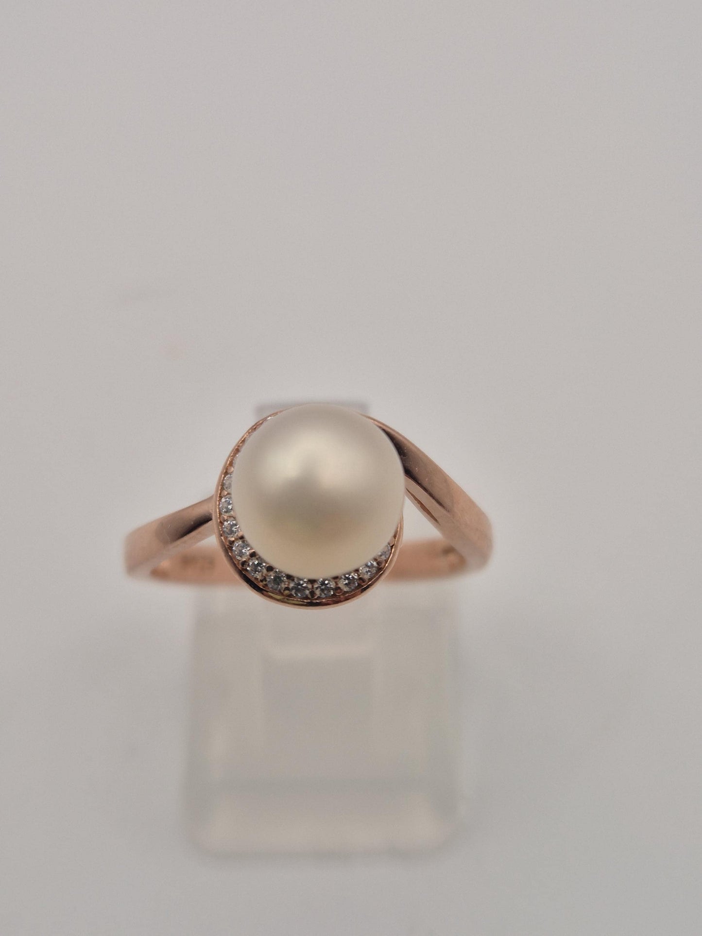 Rose Gold Pearl Swirl Ring - Sterling Silver