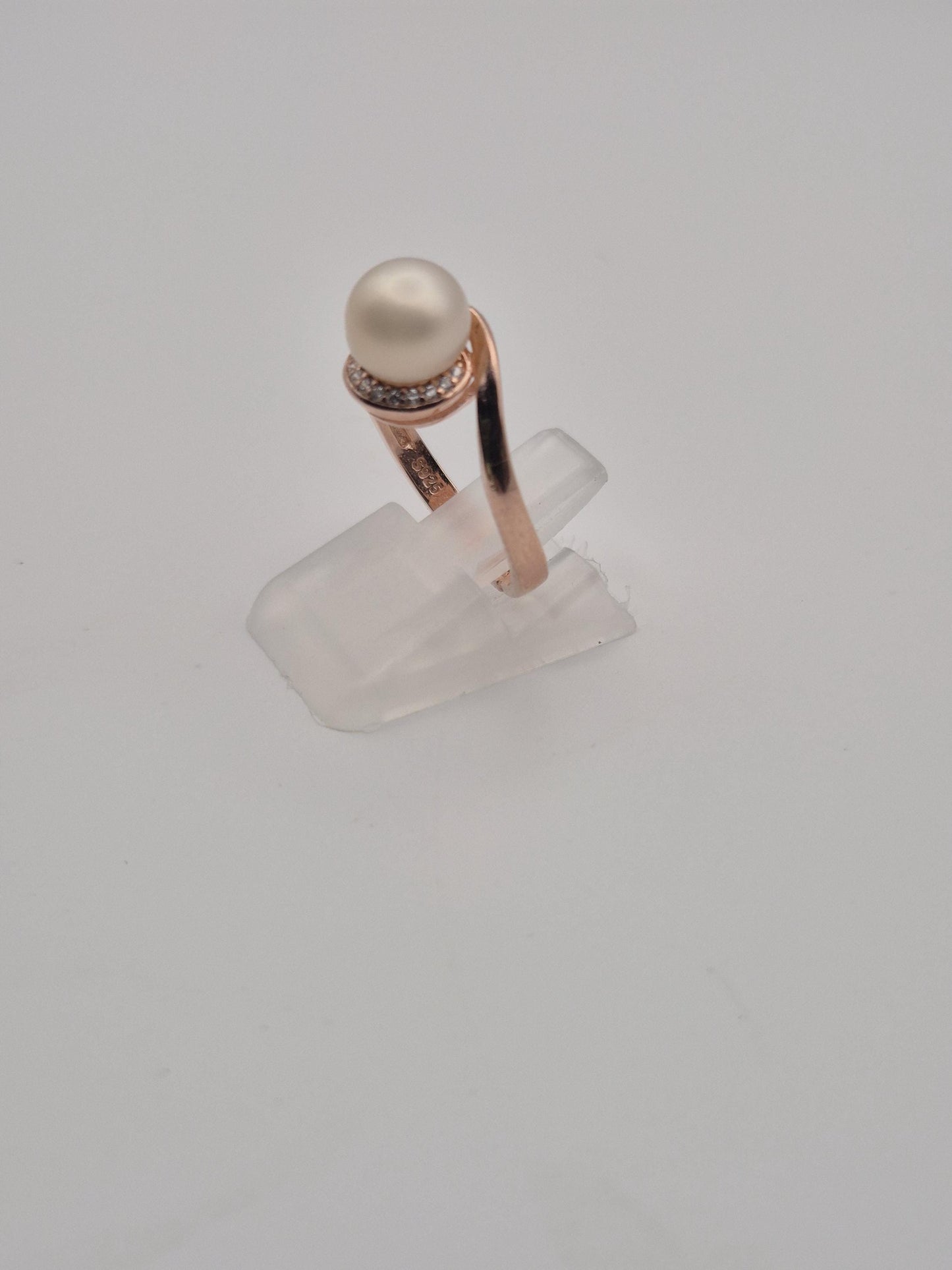 Rose Gold Pearl Swirl Ring - Sterling Silver