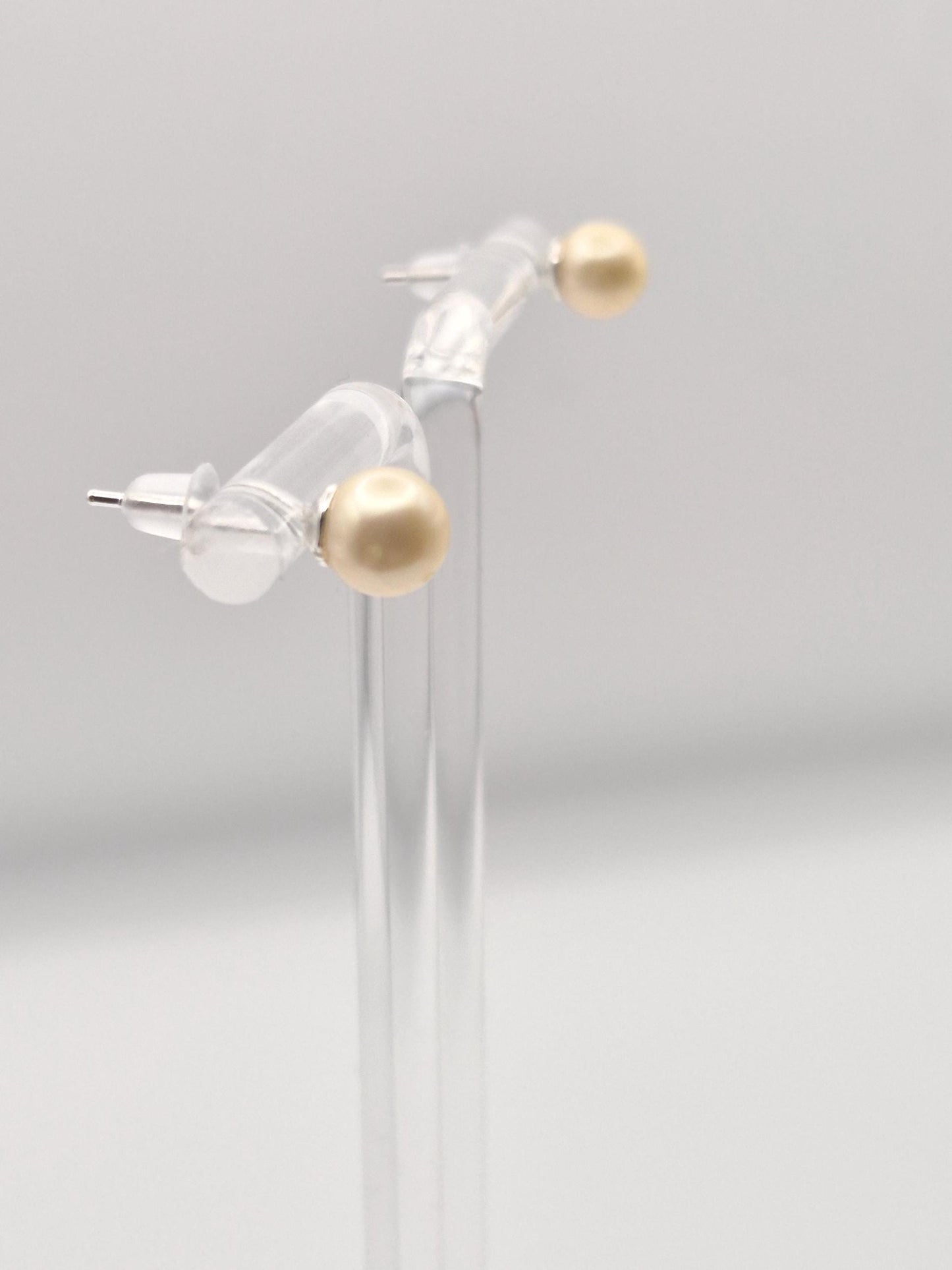 Gleaming Golden Saltwater Pearl Simple Stud Earrings