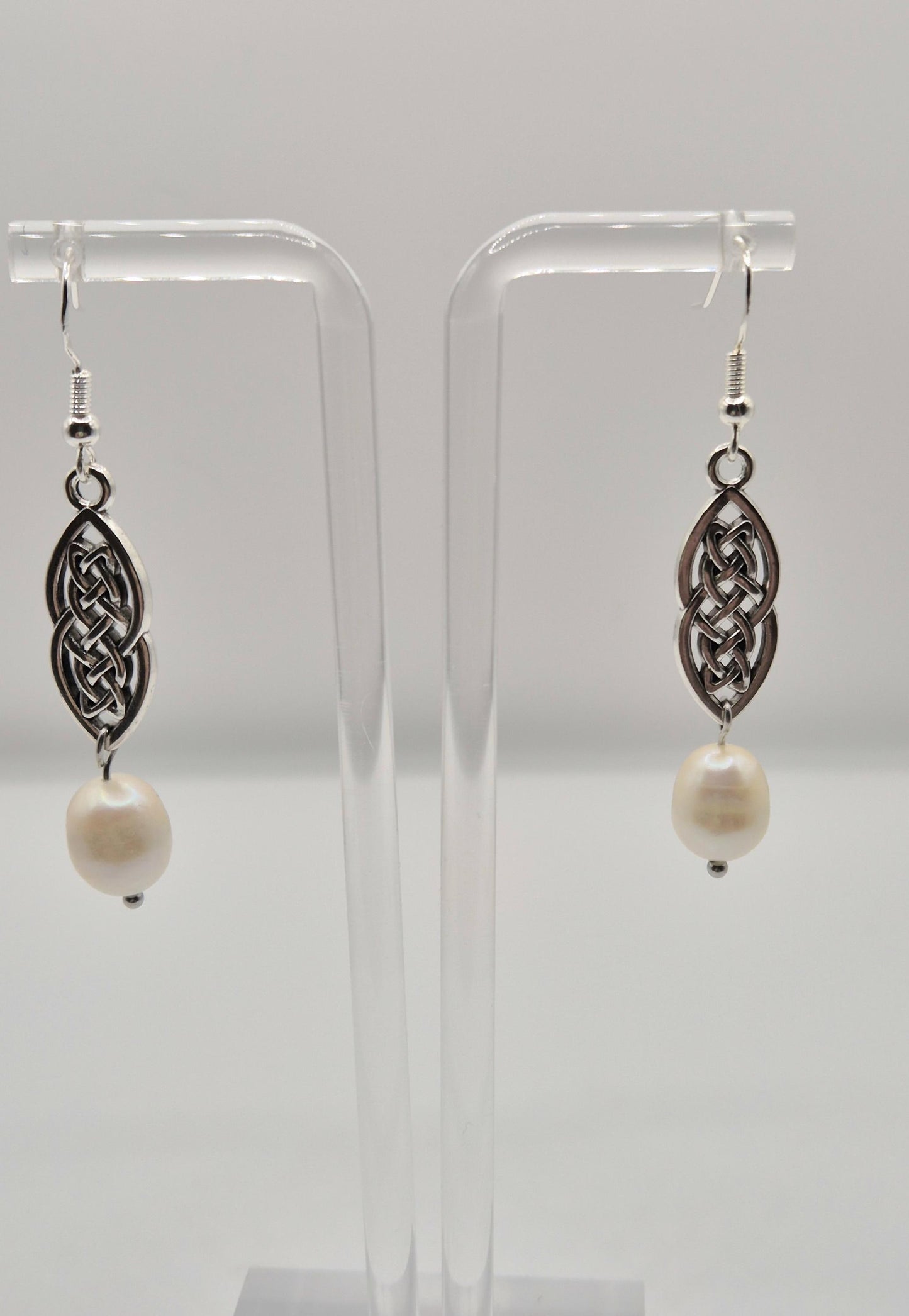 Celtic Knot Pearl Drop Earrings - S925 Hook