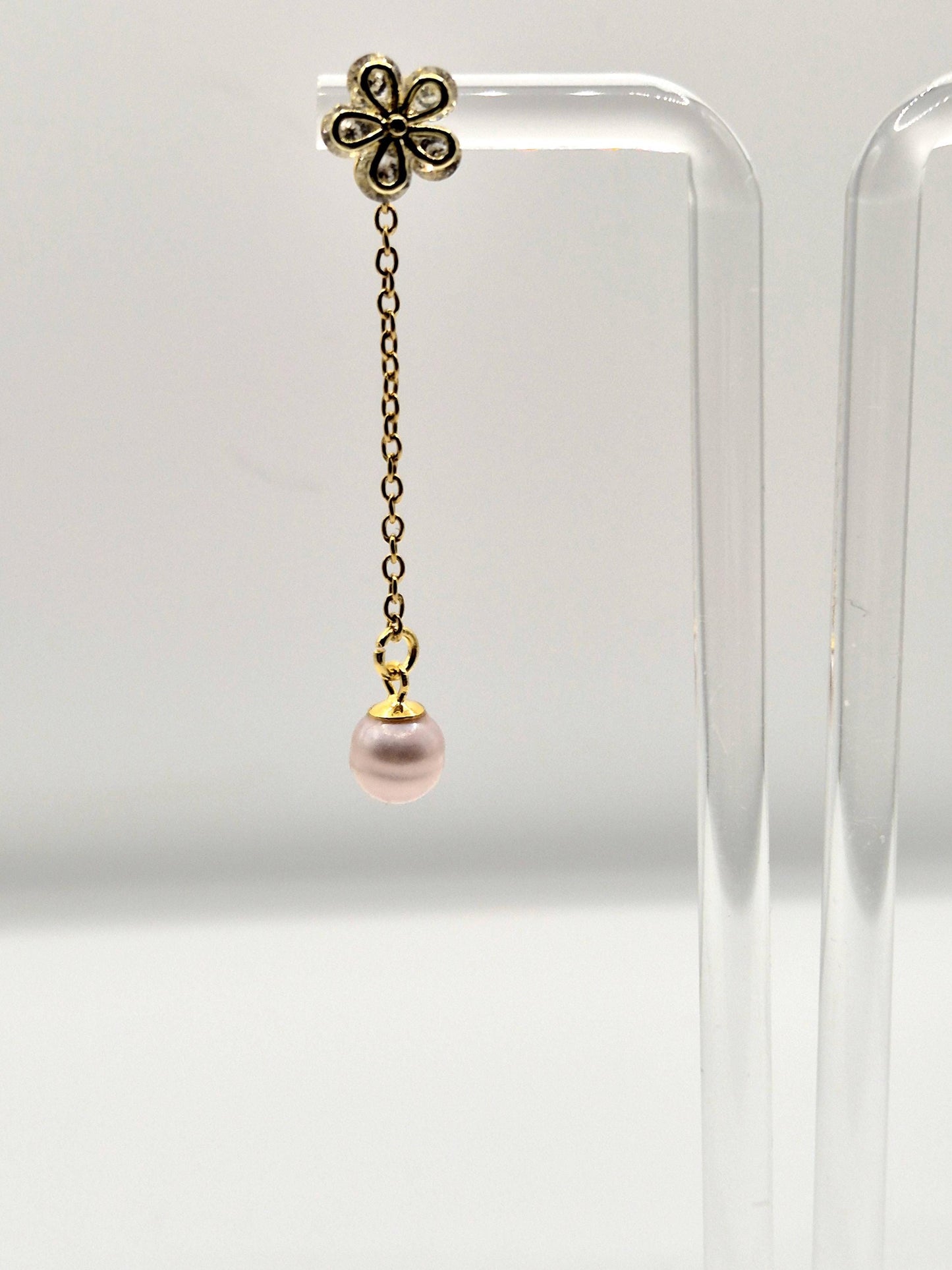 Golden Flower Removable Pearl Drop Earrings