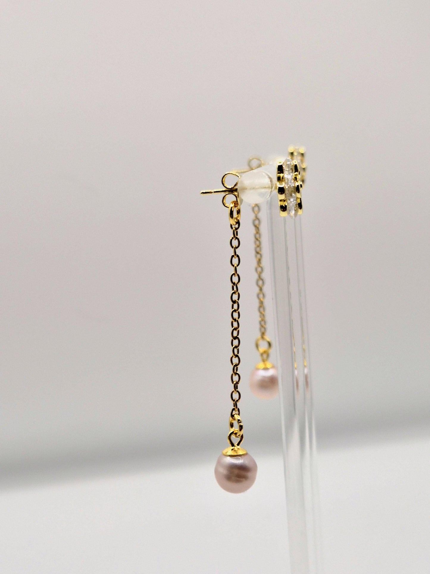 Golden Flower Removable Pearl Drop Earrings