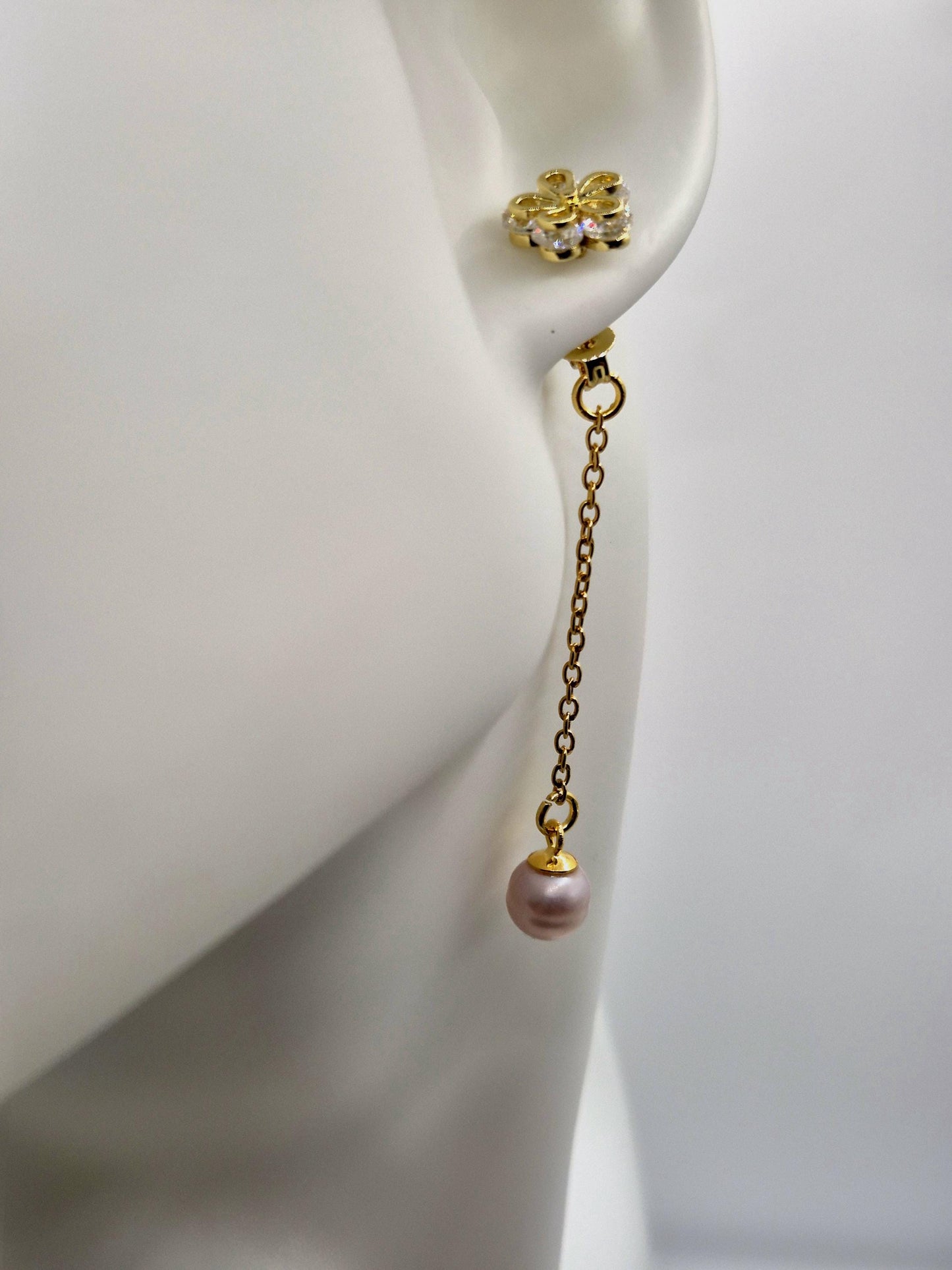 Golden Flower Removable Pearl Drop Earrings