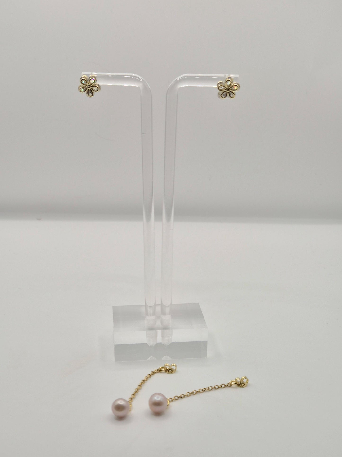 Golden Flower Removable Pearl Drop Earrings