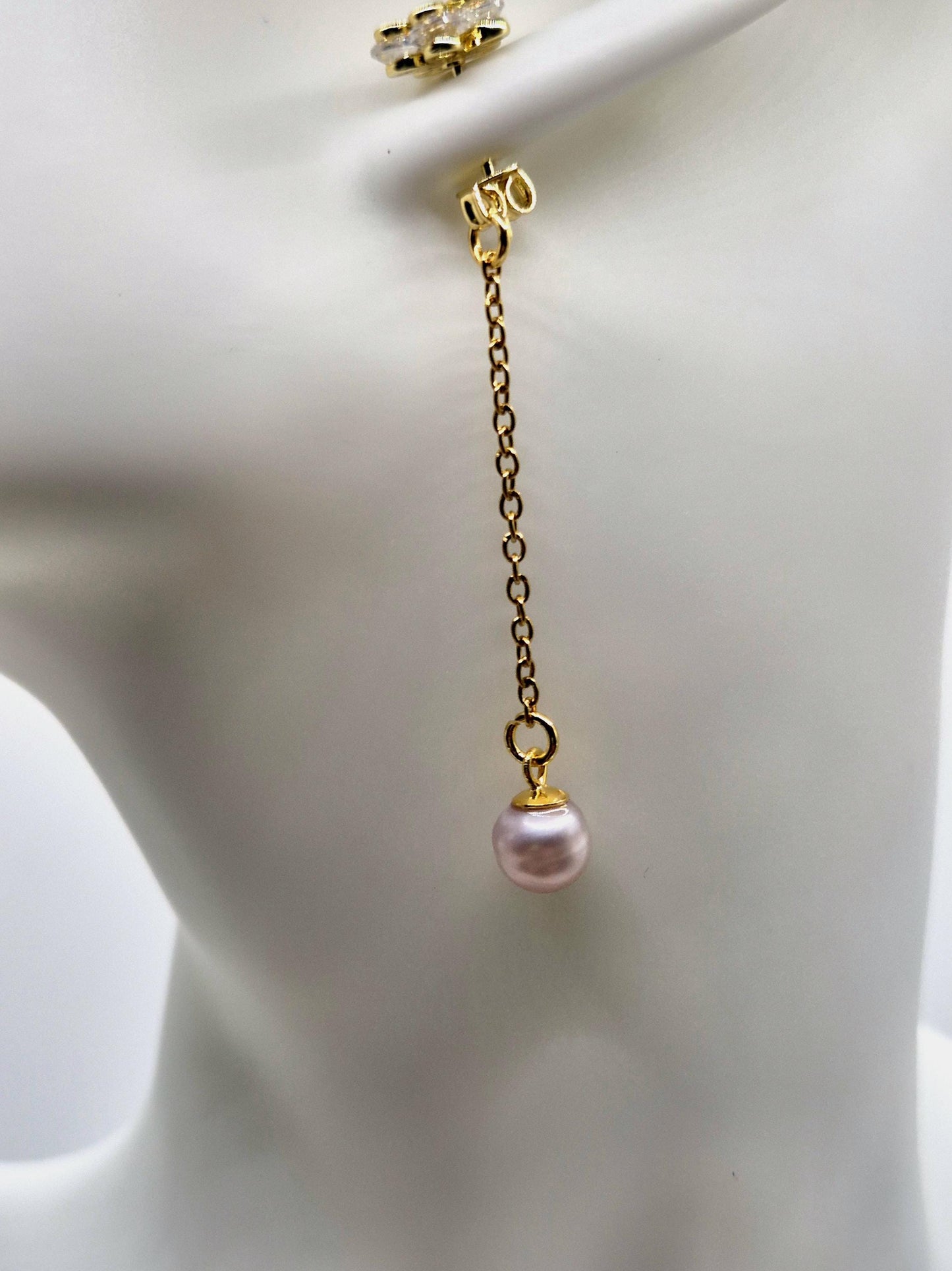 Golden Flower Removable Pearl Drop Earrings