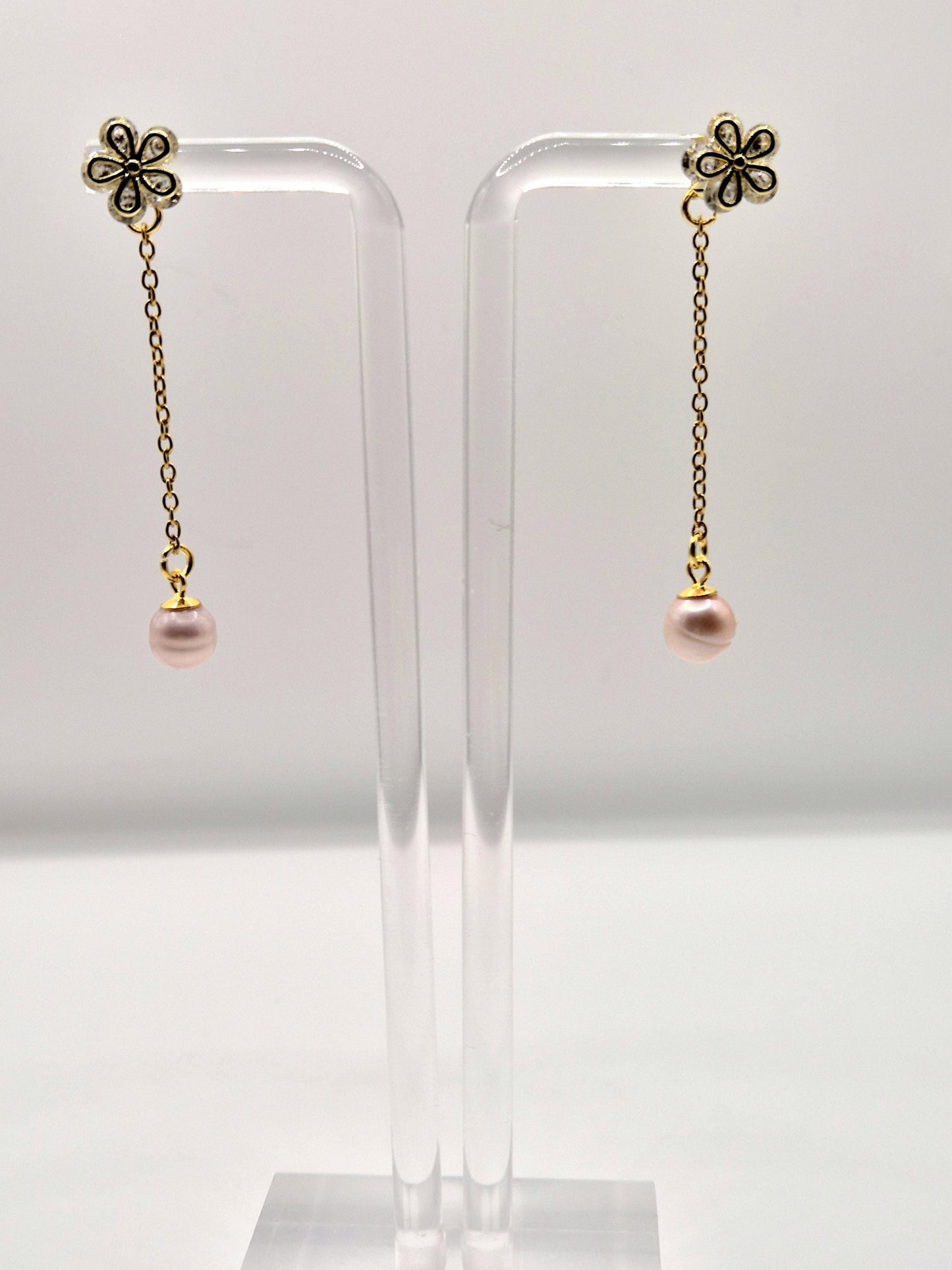 Golden Flower Removable Pearl Drop Earrings