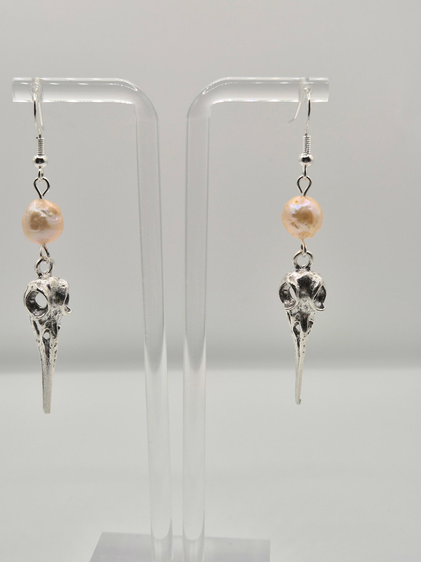 Raven Skull Edison Pearl Drop Earrings