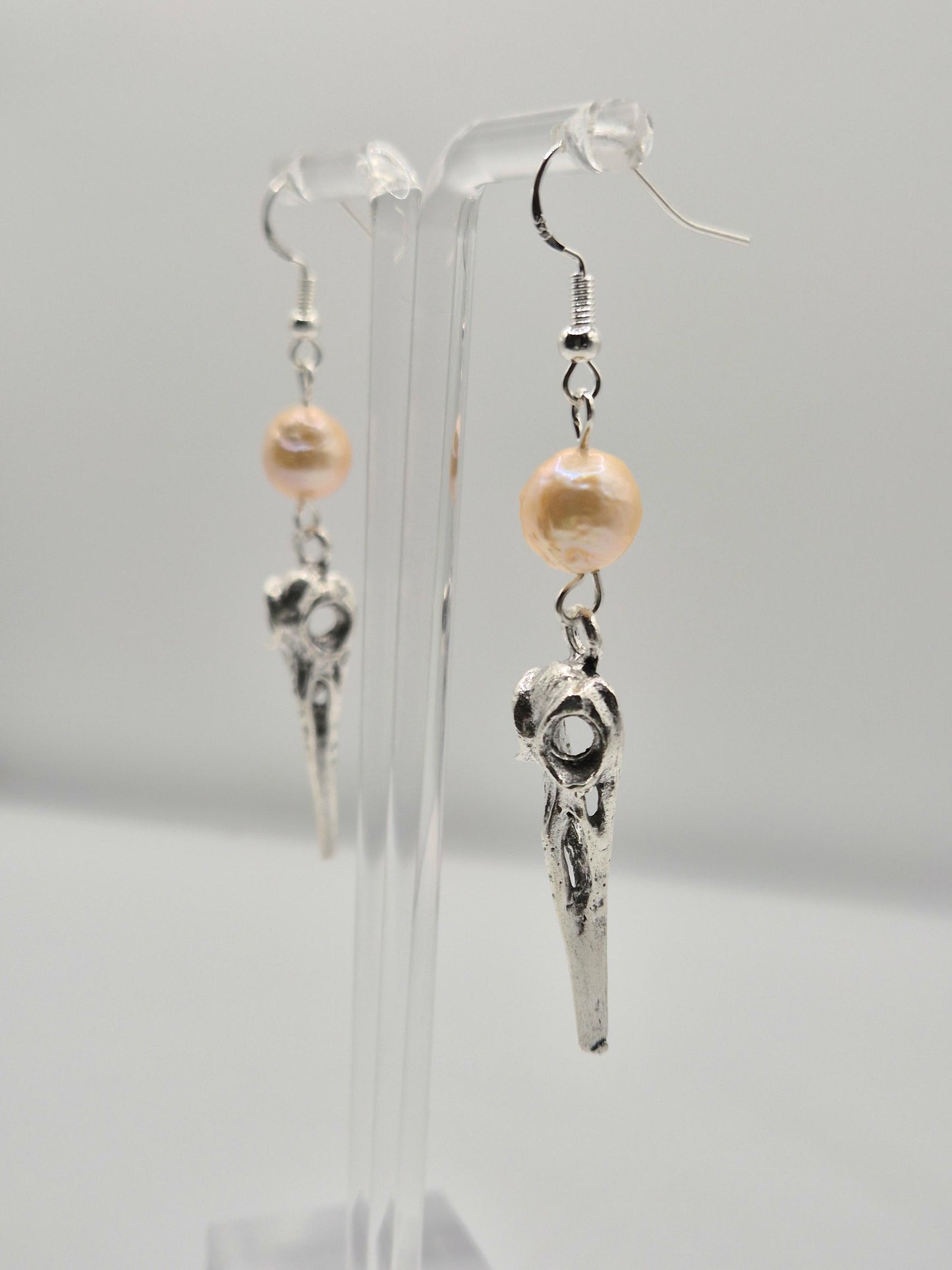 Raven Skull Edison Pearl Drop Earrings