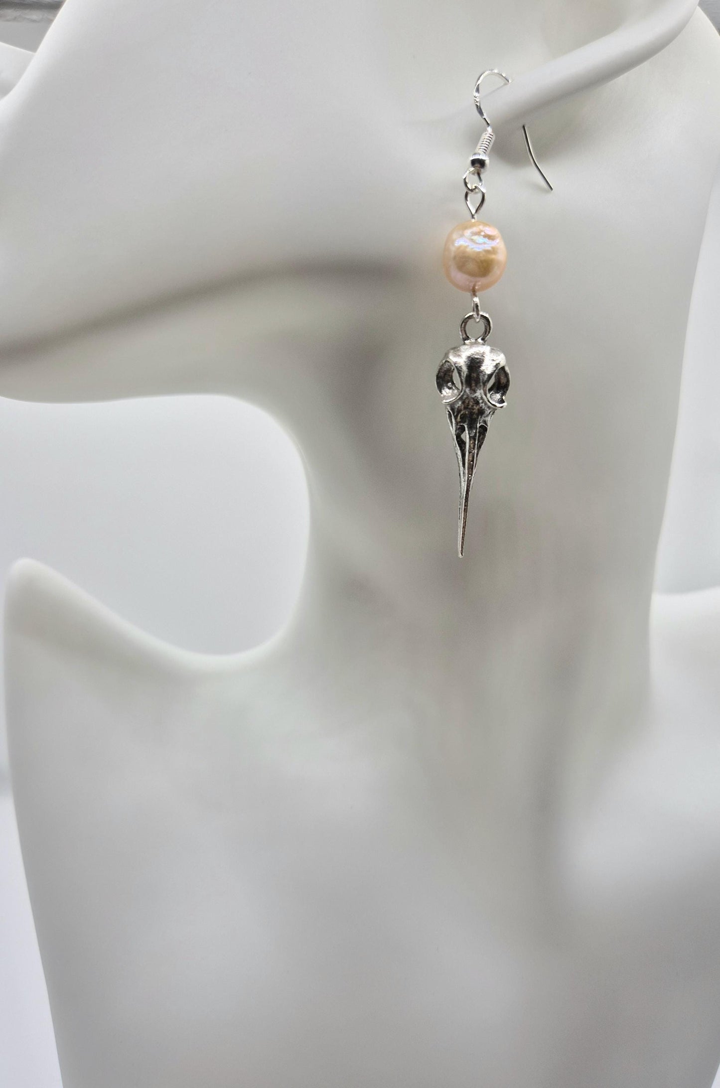 Raven Skull Edison Pearl Drop Earrings
