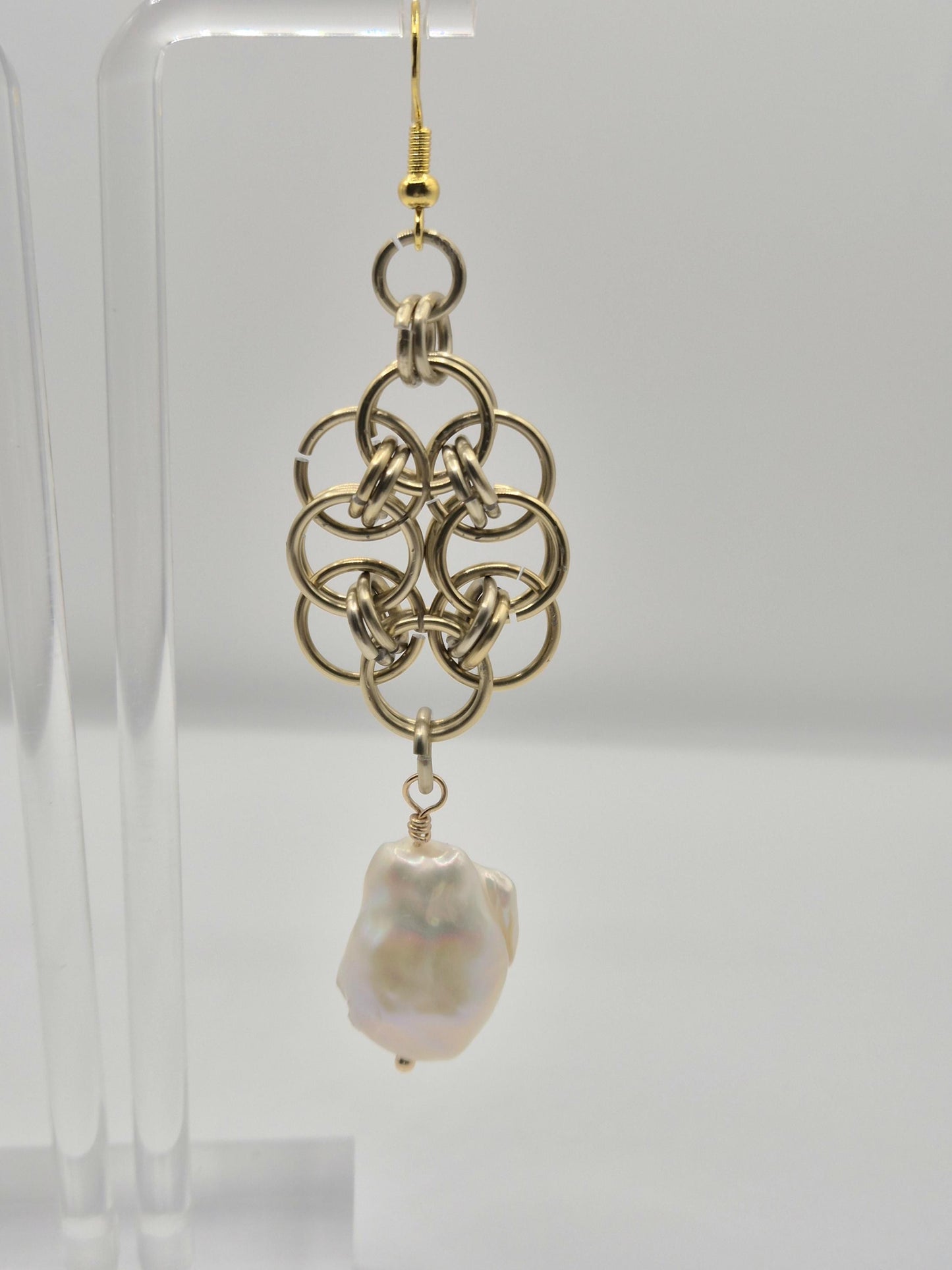 Baroque Pearl Golden Chainmaille Earrings