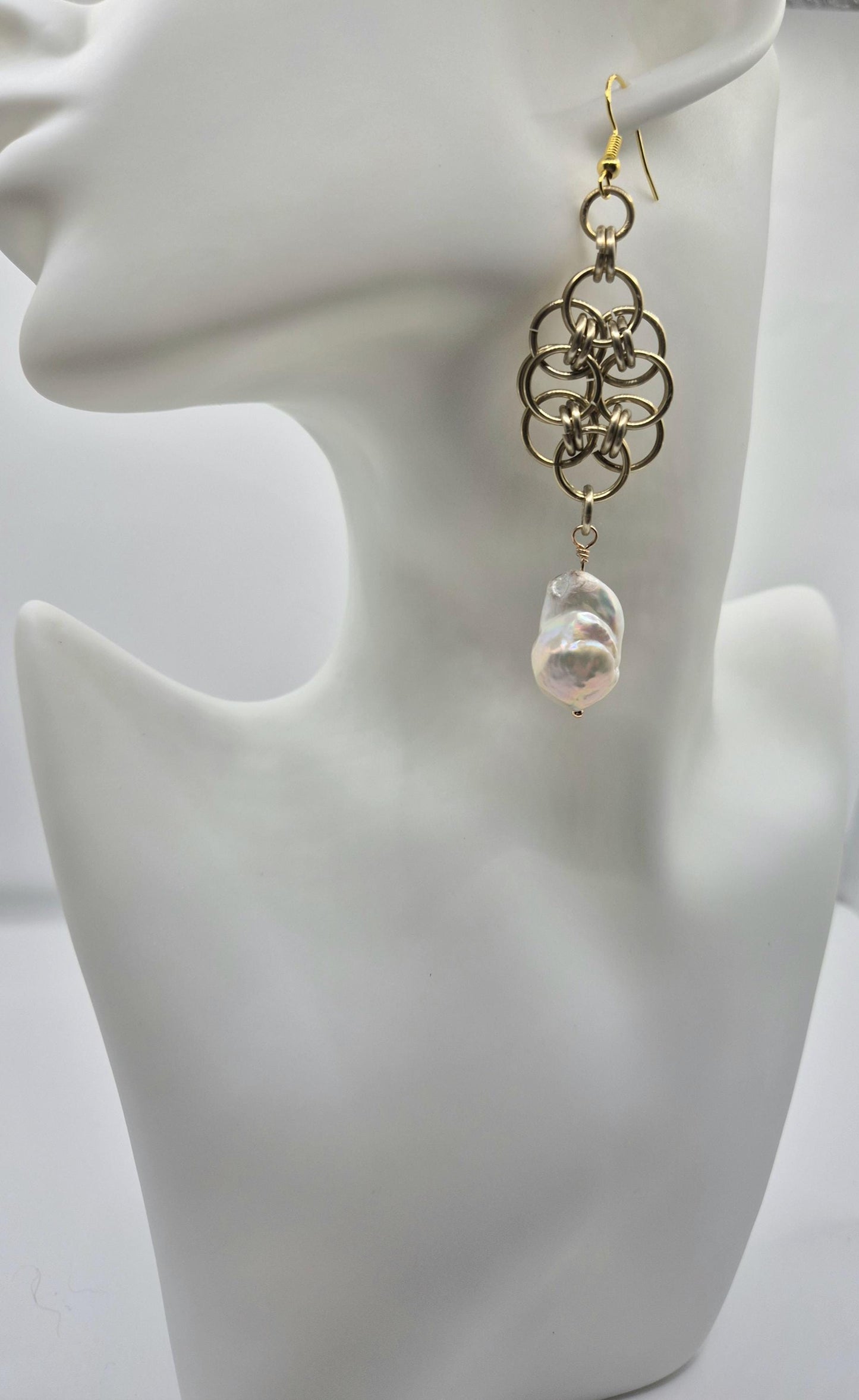 Baroque Pearl Golden Chainmaille Earrings