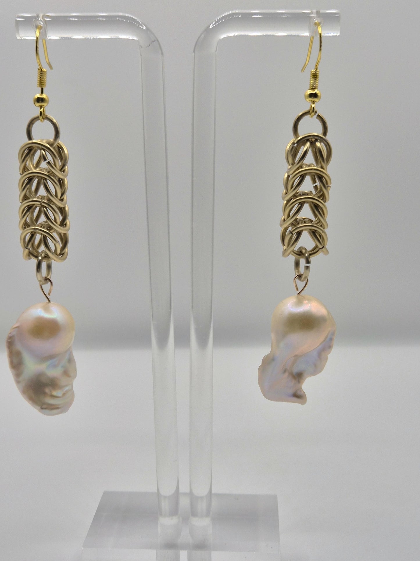 King Pearl Golden Chainmaille Earrings