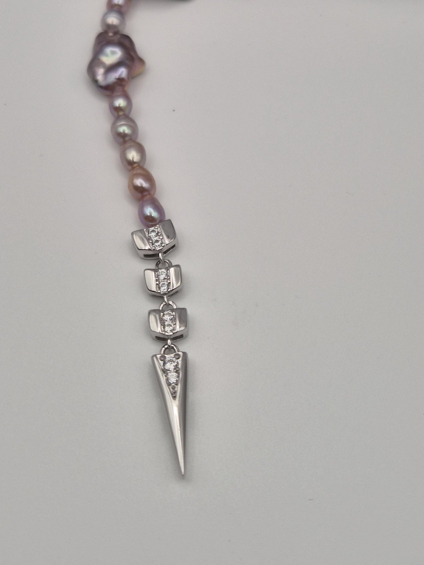 Adjustable Silver Snake Full String Pearl Necklace - Front Fastening