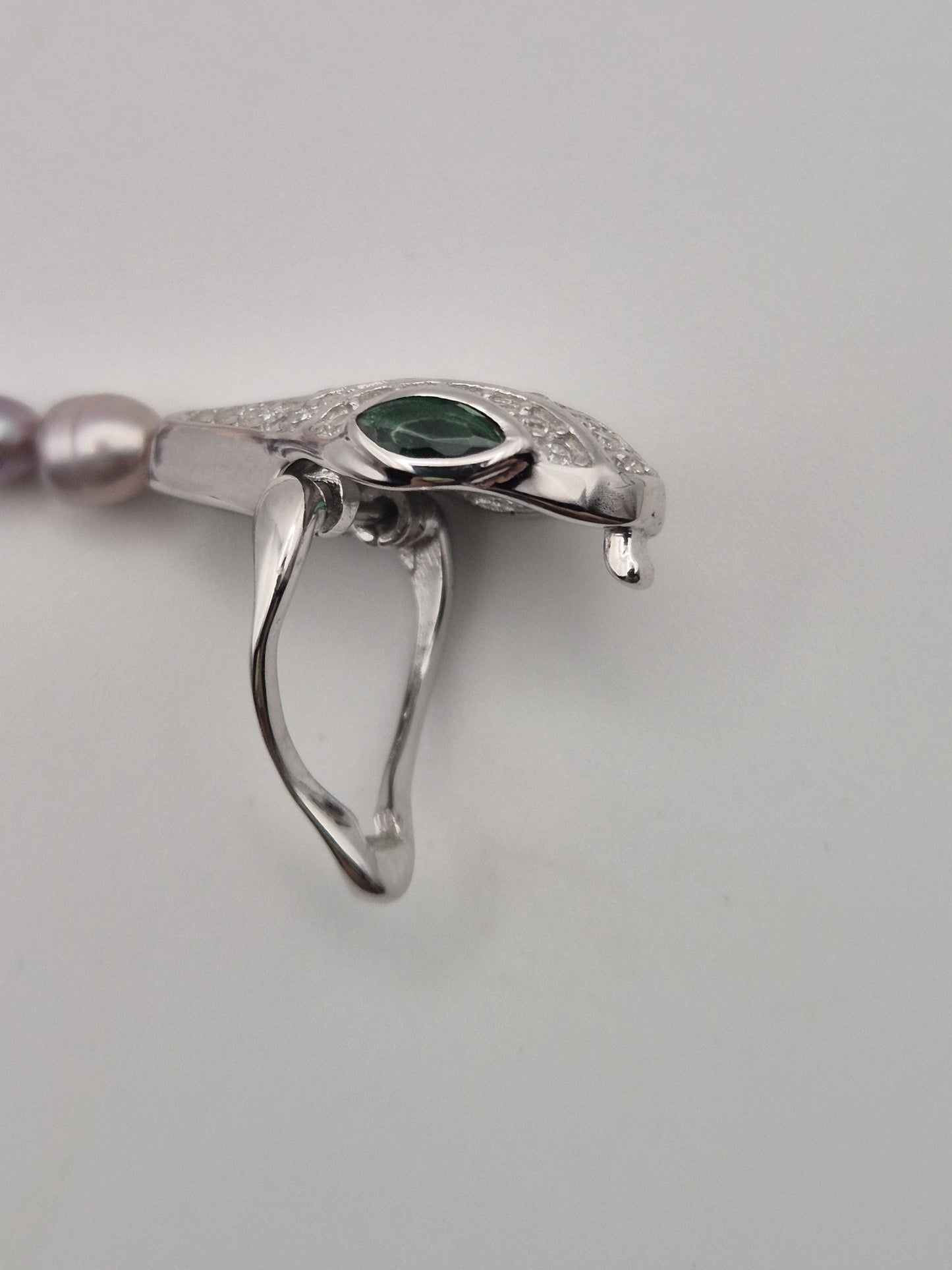 Adjustable Silver Snake Full String Pearl Necklace - Front Fastening