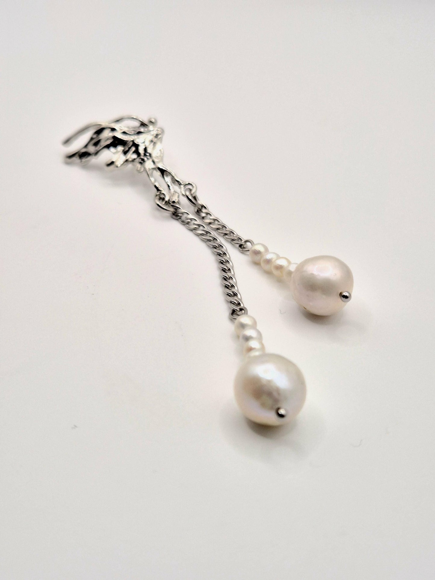 Winged Multiple Pearl Dangle Ear Cuff