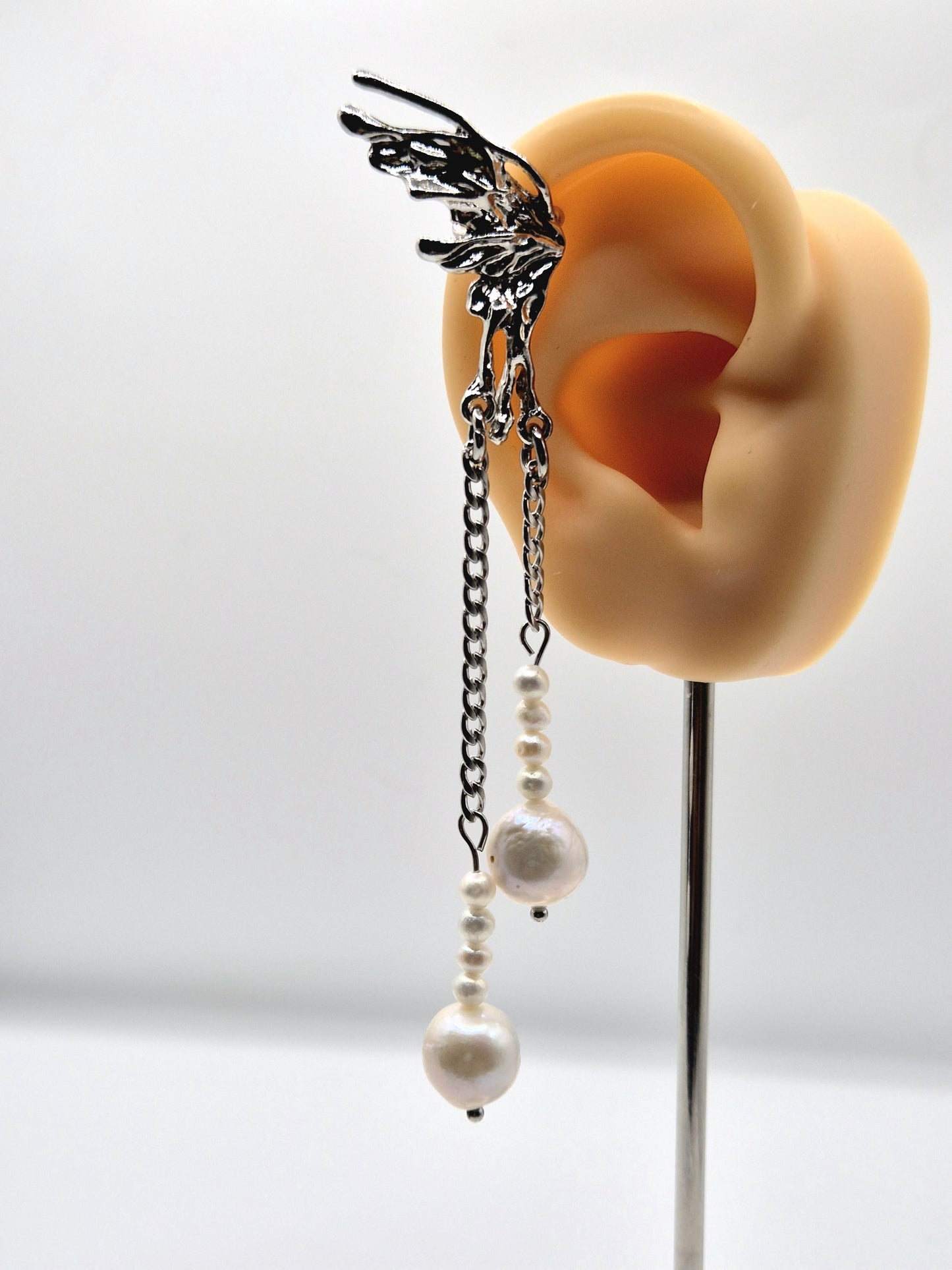 Winged Multiple Pearl Dangle Ear Cuff
