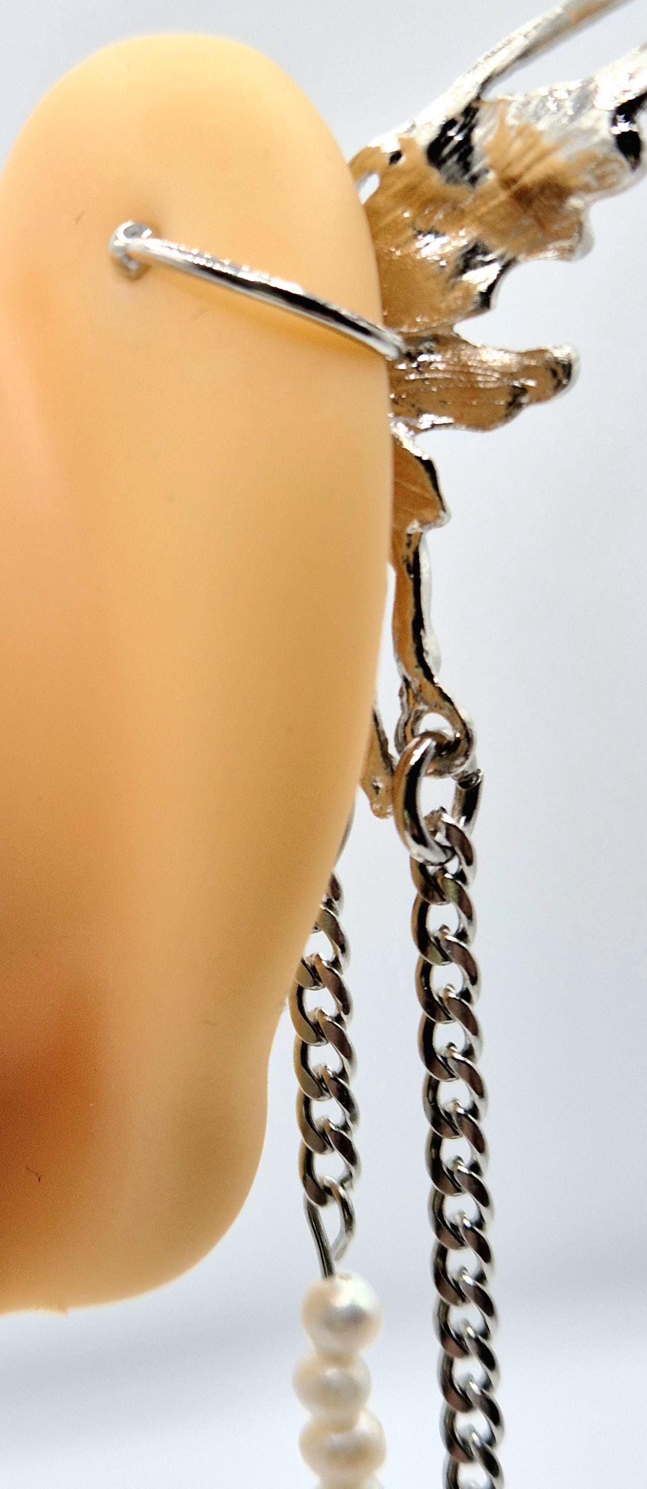 Winged Multiple Pearl Dangle Ear Cuff