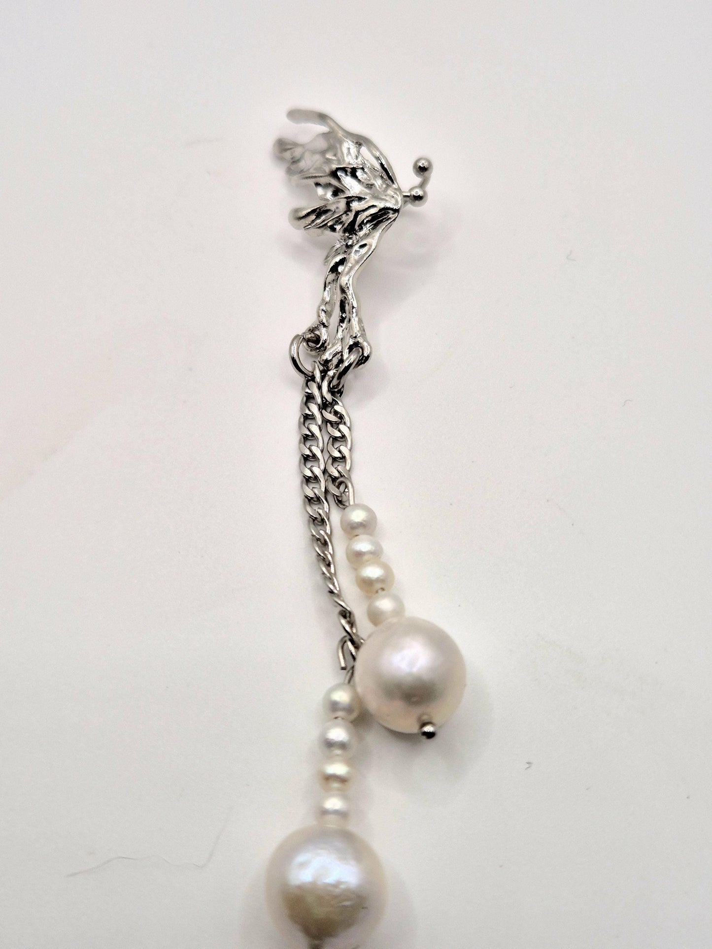 Winged Multiple Pearl Dangle Ear Cuff