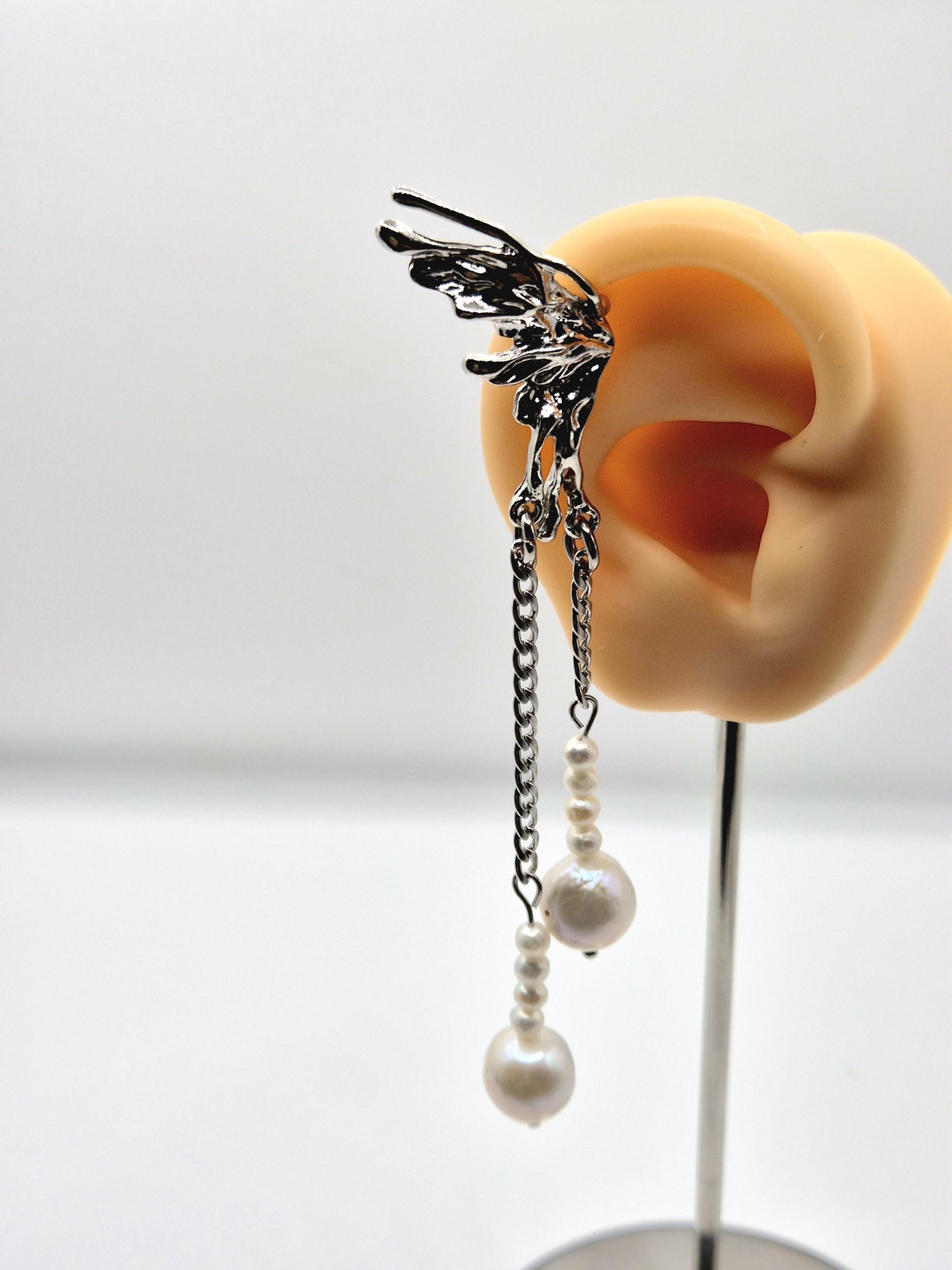 Winged Multiple Pearl Dangle Ear Cuff