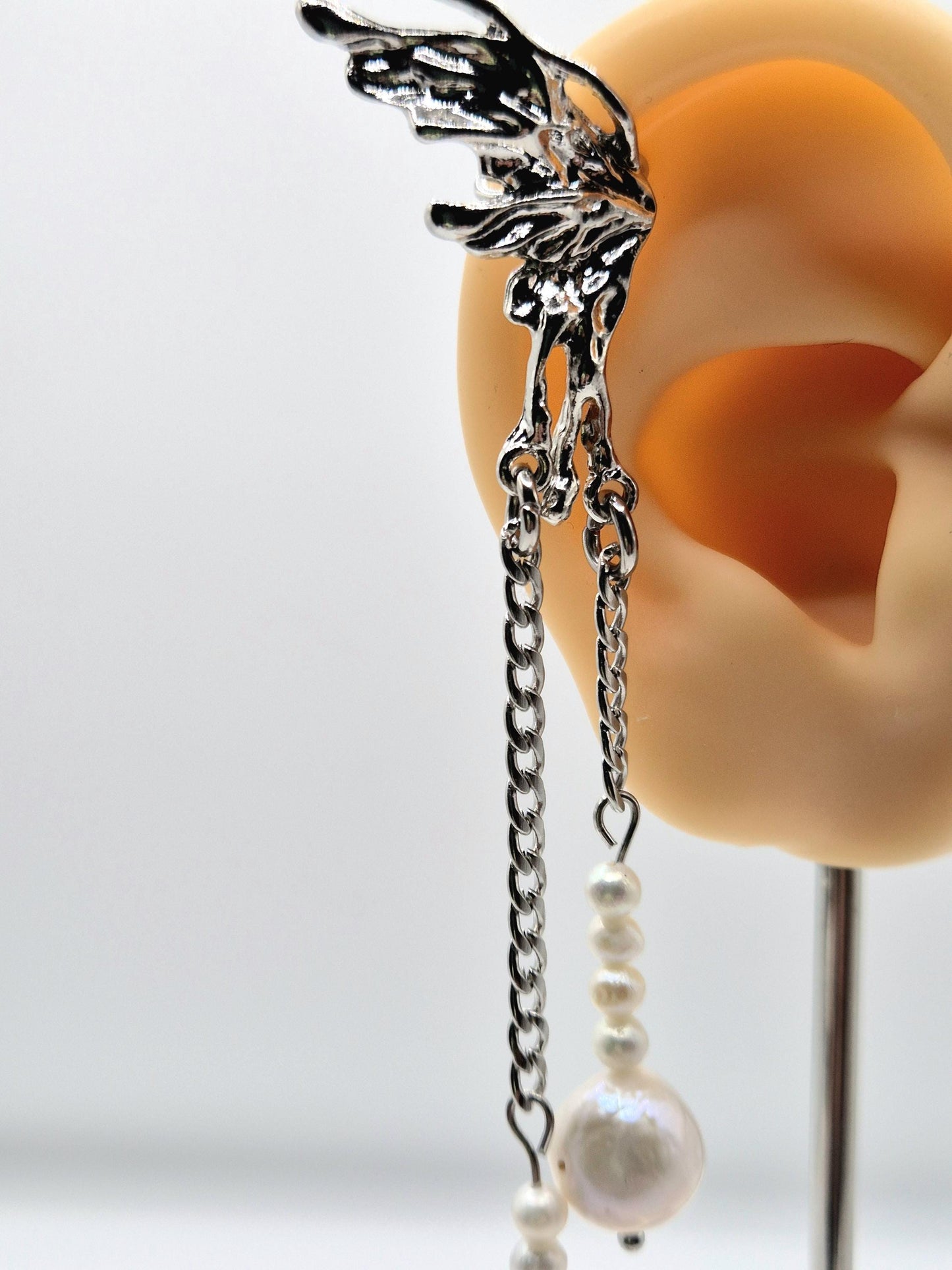 Winged Multiple Pearl Dangle Ear Cuff