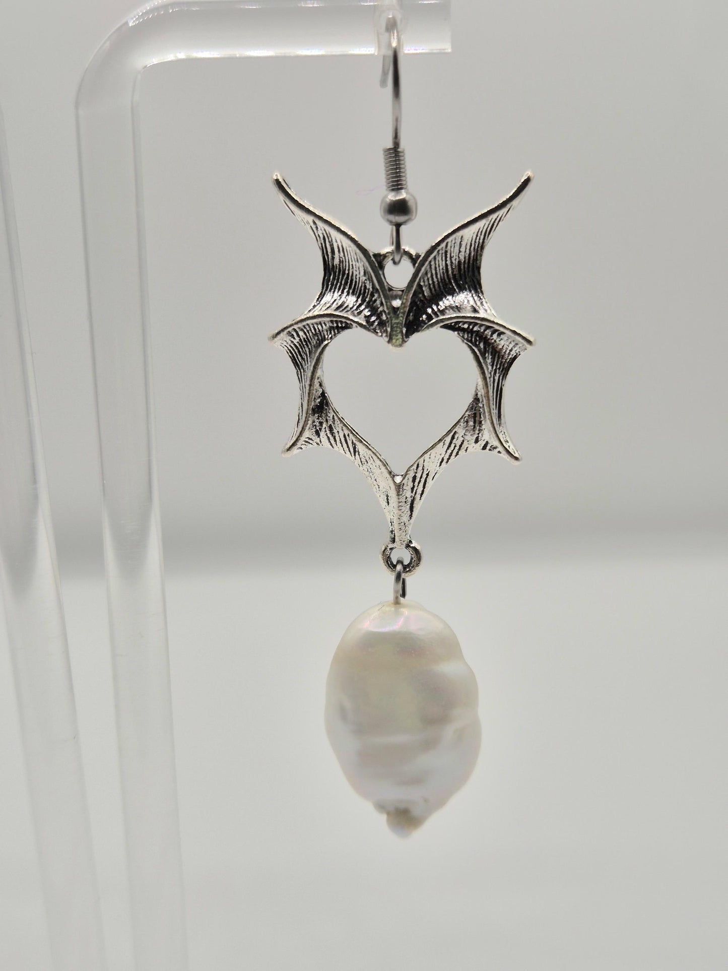 Demon Heart Earrings with Large Baroque Pearls