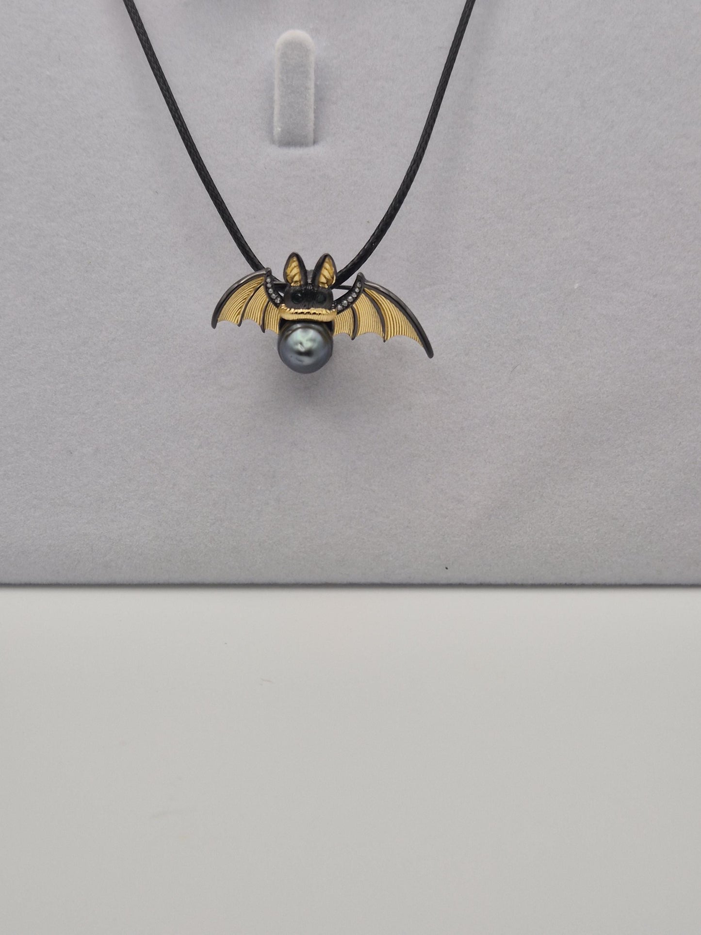 Black Tahitian Golden Bat Pendant & Pin - Sterling Silver