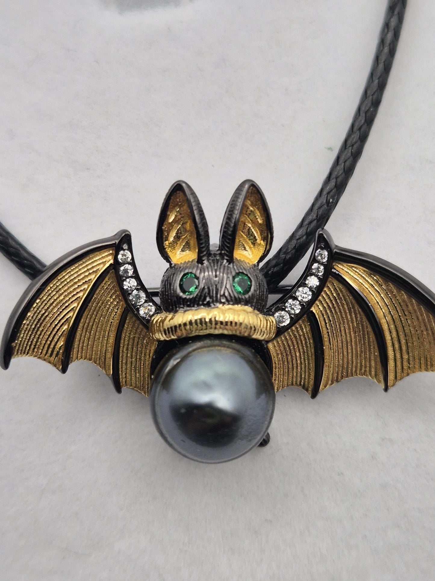 Black Tahitian Golden Bat Pendant & Pin - Sterling Silver