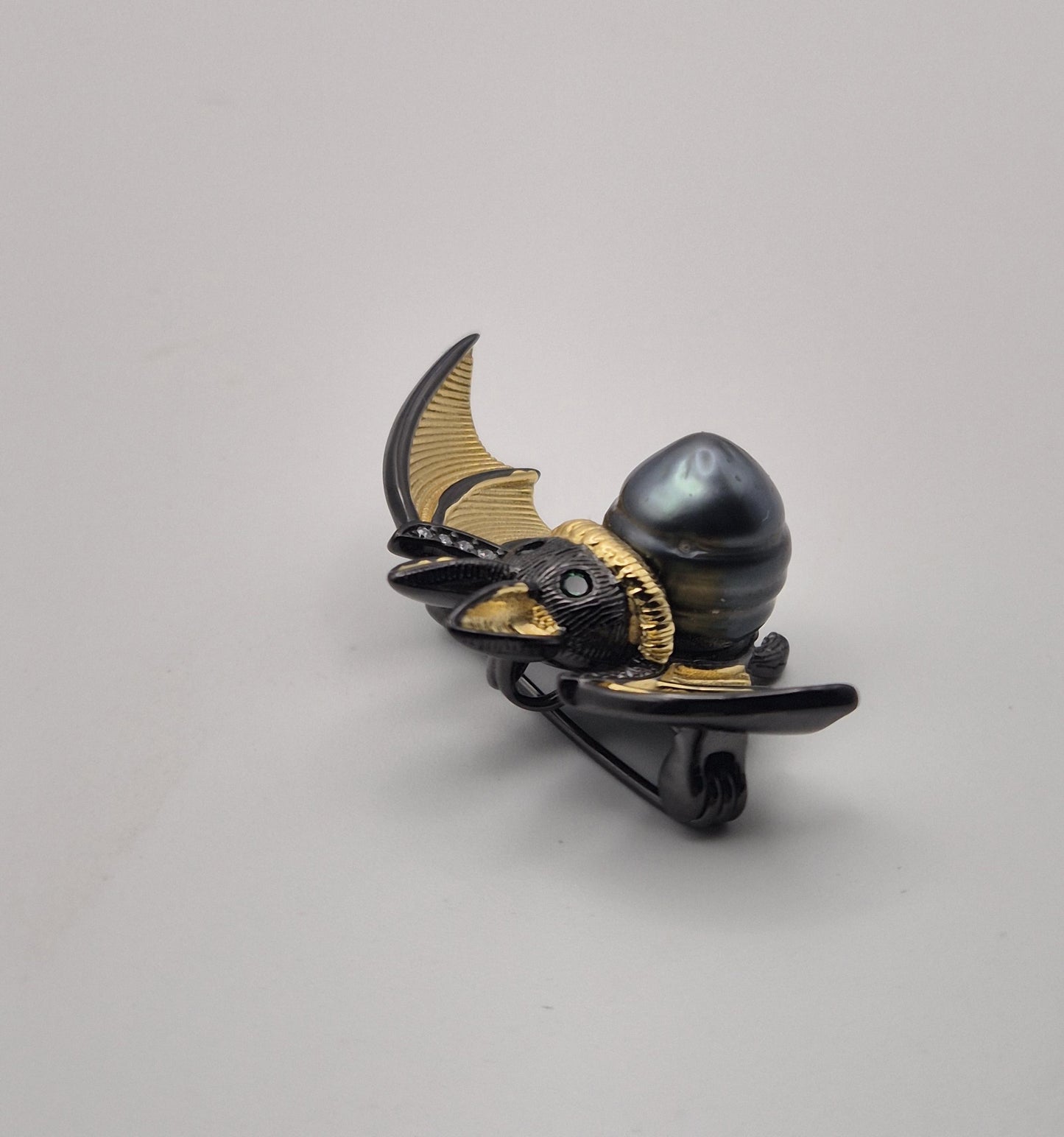 Black Tahitian Golden Bat Pendant & Pin - Sterling Silver