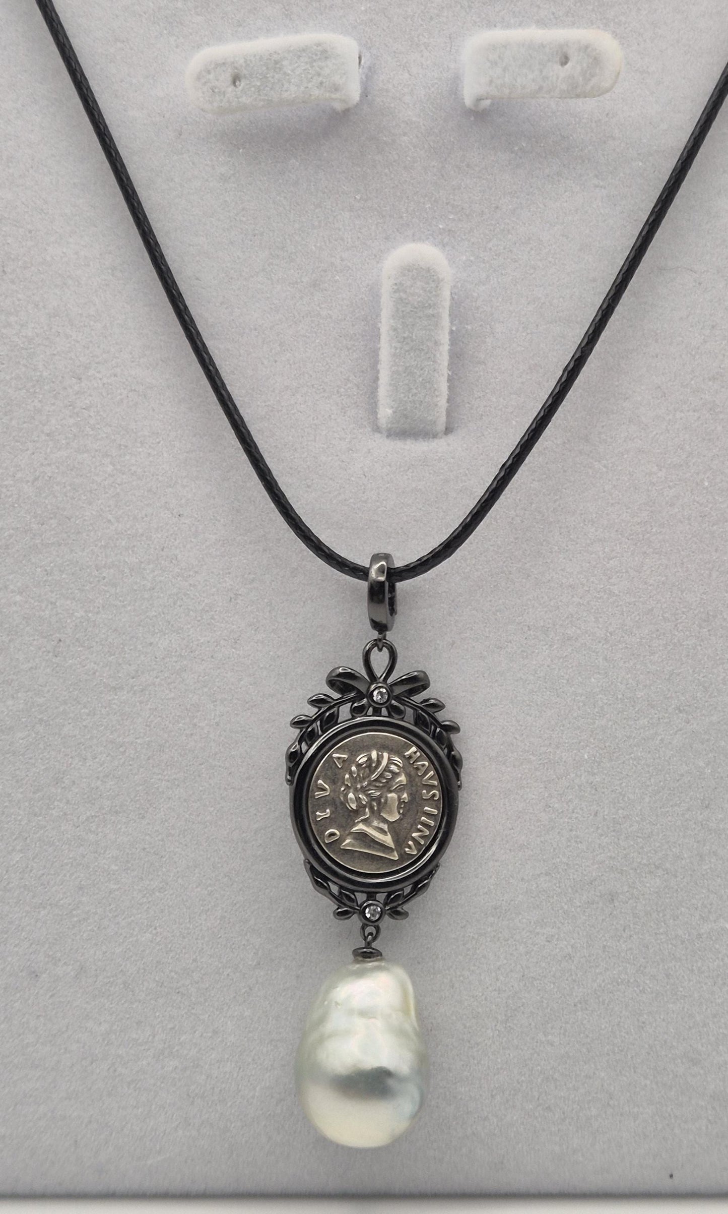 Vintage Coin Pendant with Baroque Australian White Pearl - Sterling Silver