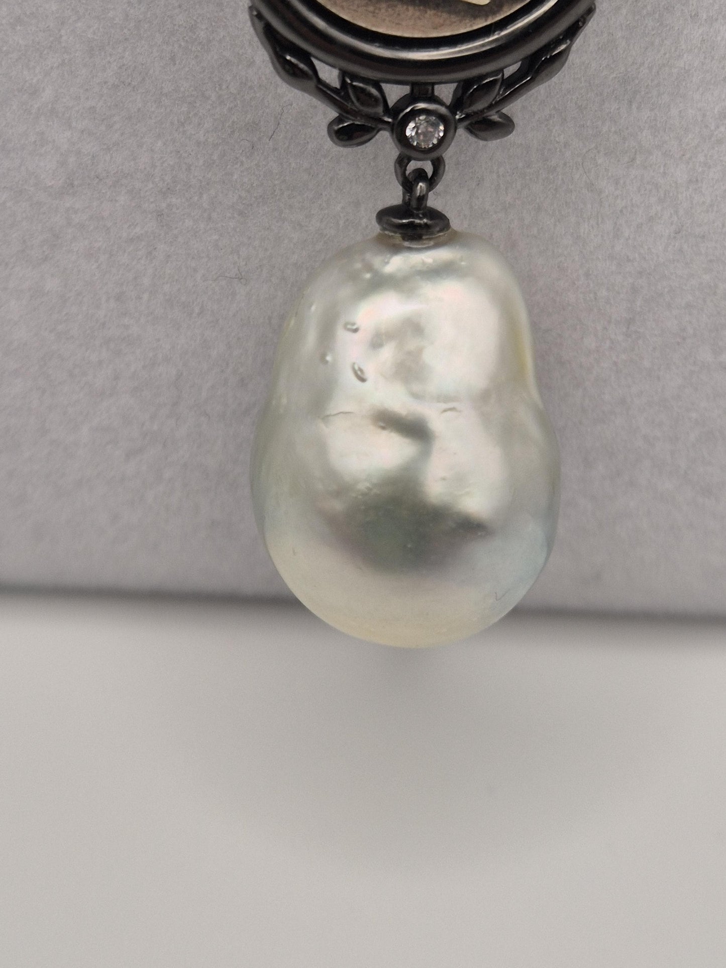 Vintage Coin Pendant with Baroque Australian White Pearl - Sterling Silver