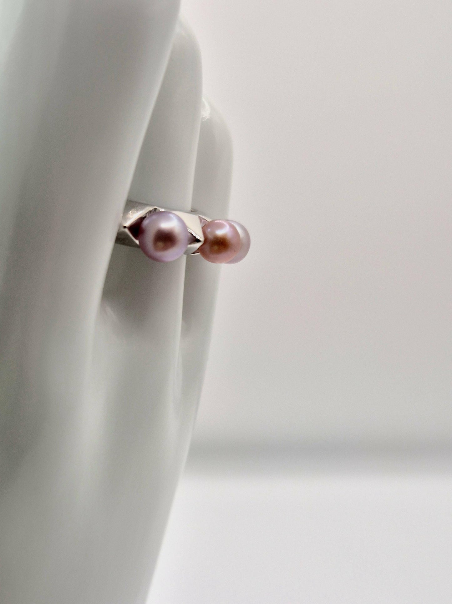 Industrial Spike Triple Pearl Ring