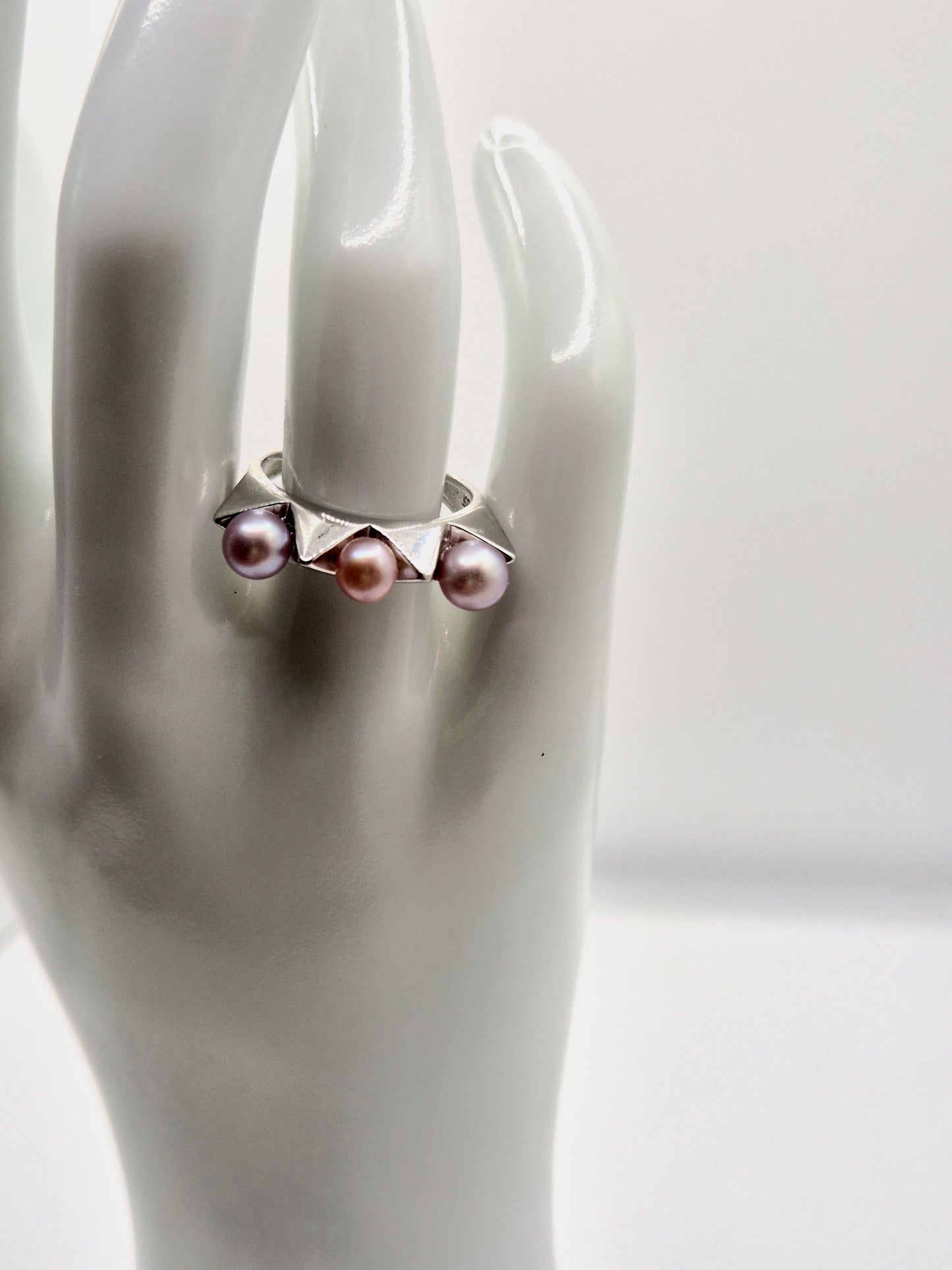 Industrial Spike Triple Pearl Ring
