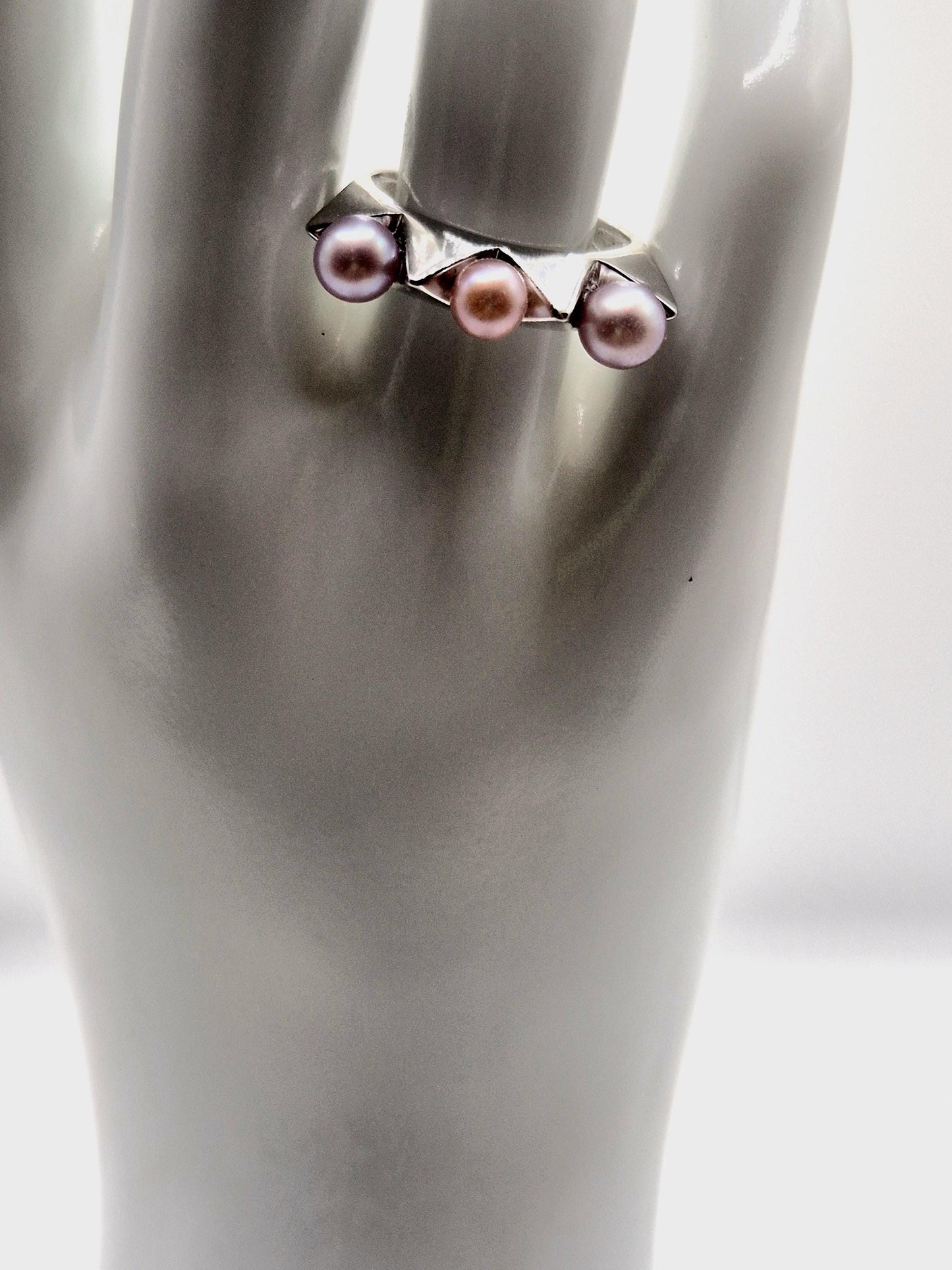 Industrial Spike Triple Pearl Ring