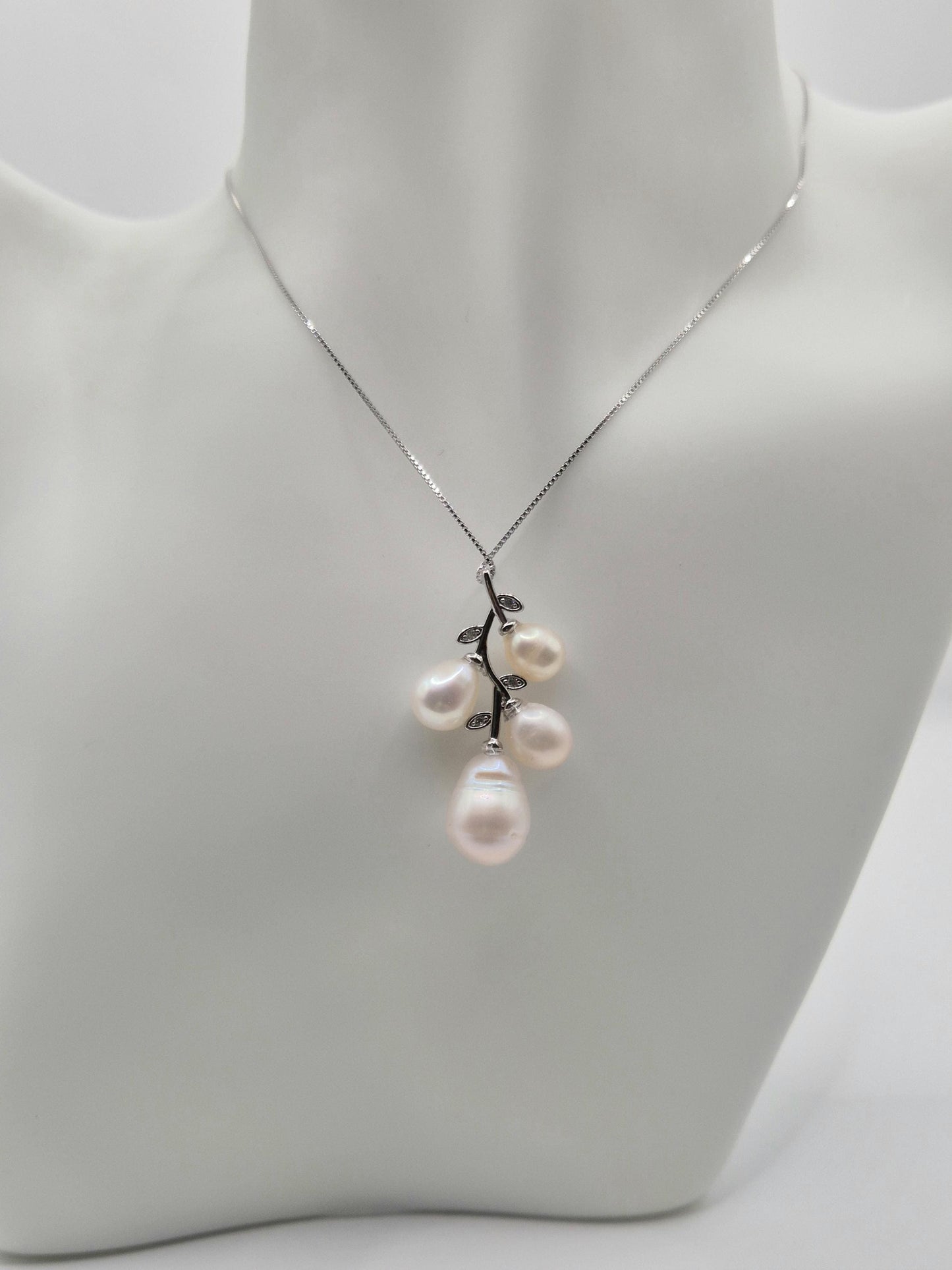 Multiple Pearl Flower Vine Pendant Sterling Silver