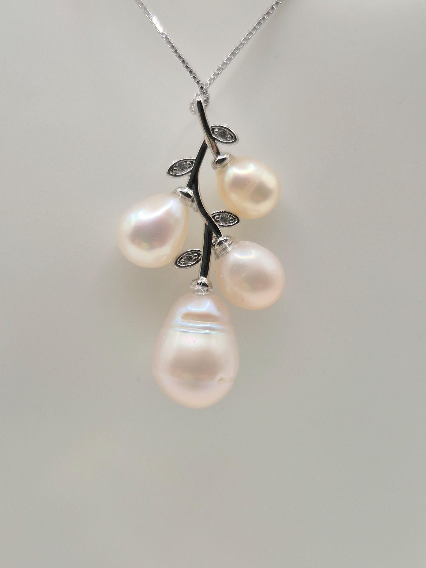Multiple Pearl Flower Vine Pendant Sterling Silver
