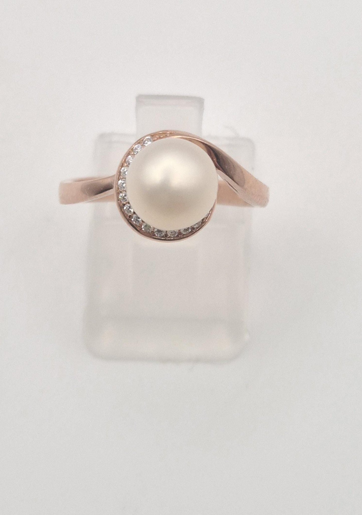 Rose Gold Pearl Swirl Ring - Sterling Silver